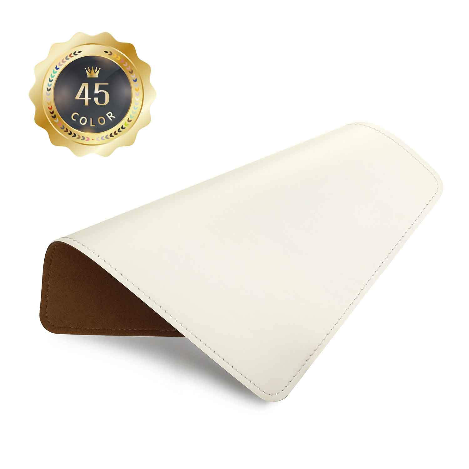 Premium PU Leather Mouse Pad with Stitched Edge - Non-Slip Microfiber Base, Waterproof Desk Mat for Computer & Laptop (8x11 Inch, White) - Perfect for Office, Gaming & Home Workspace