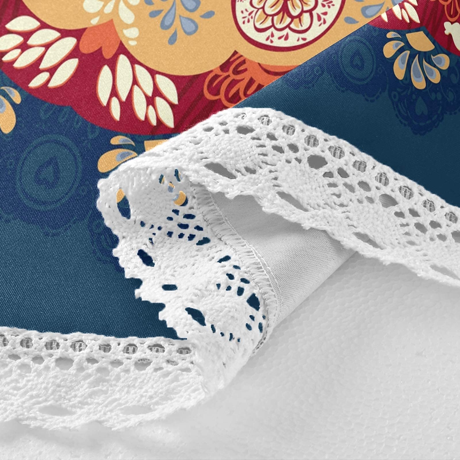 ALAZA Blue Boho Mandala Round Tablecloth 60 Inch - Waterproof Oilcloth Picnic Table Cover with Floral Lace Trim for Dining, Kitchen, Outdoor, Party & Wedding Decor