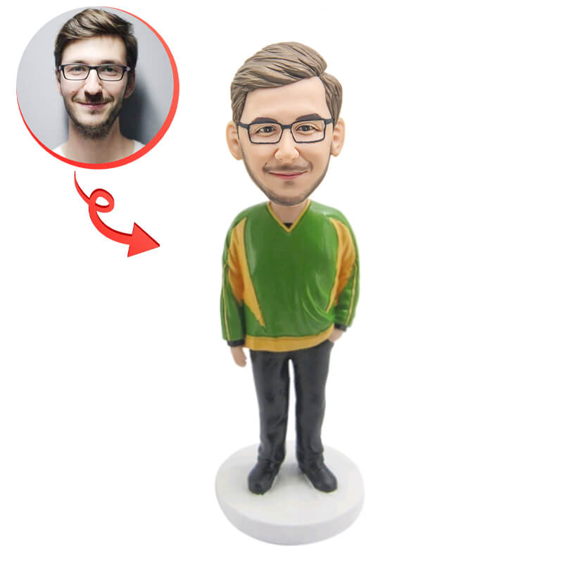 Custom Bobblehead of Man in Sweater - Personalized Figurine Gift for Birthday, Anniversary & Office Decor