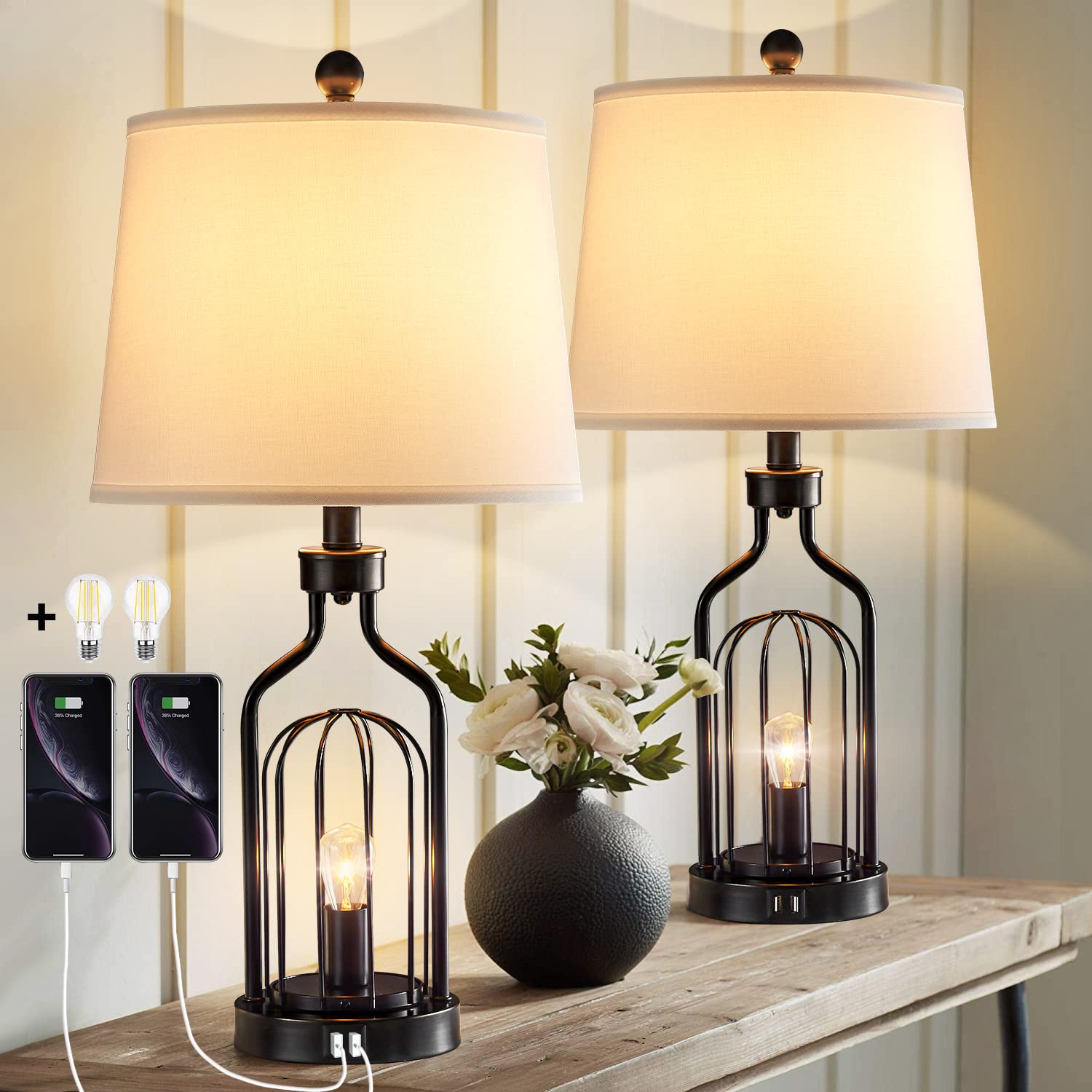 LOKHOM Farmhouse Table Lamps Set of 2 - 26