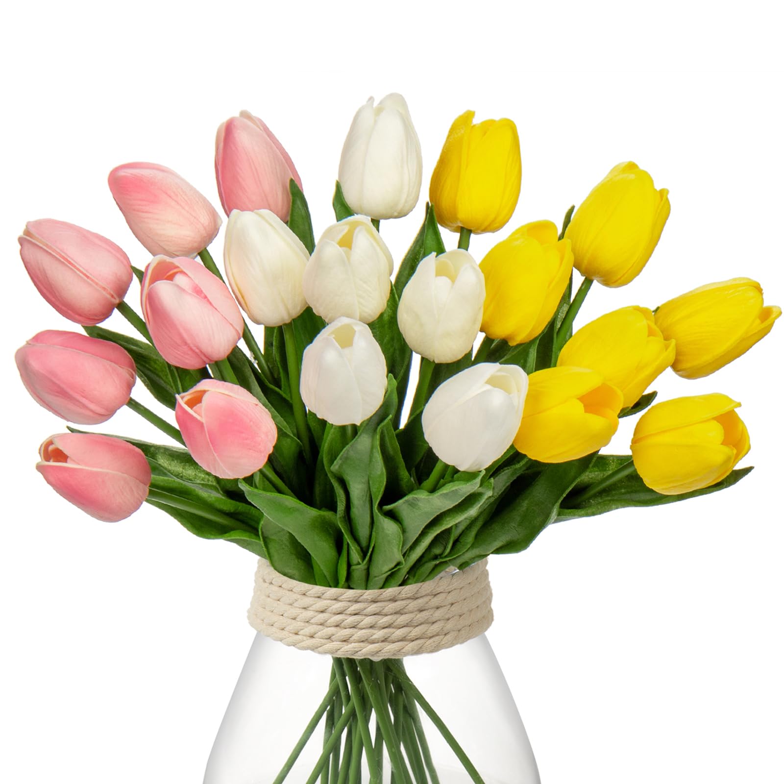 20 Pcs Artificial Tulips Flowers - Mix Color Real Touch Faux Tulips for Vase, Centerpieces, Home & Wedding Decor - 13.5
