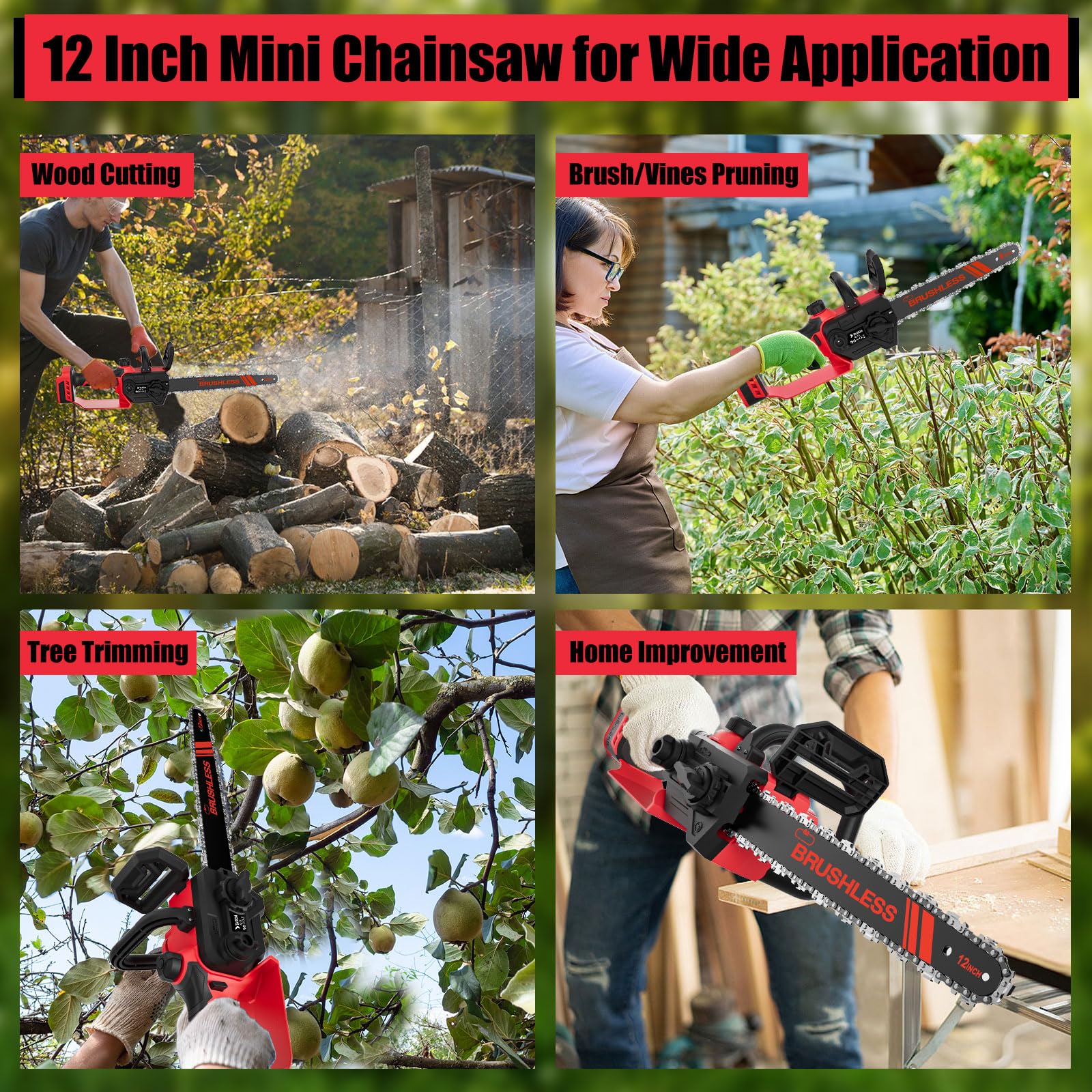 TAIRDA 12-Inch Cordless Chainsaw for Milwaukee M18 18V Battery-Powered Tools - Perfect for Tree Trimming, Wood Cutting & DIY Projects