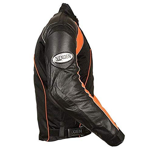Milwaukee SH2153 Men's Armored Leather Textile Mesh Jacket - Black/Orange Combo for Motorcycle Riding & Outdoor Adventure
