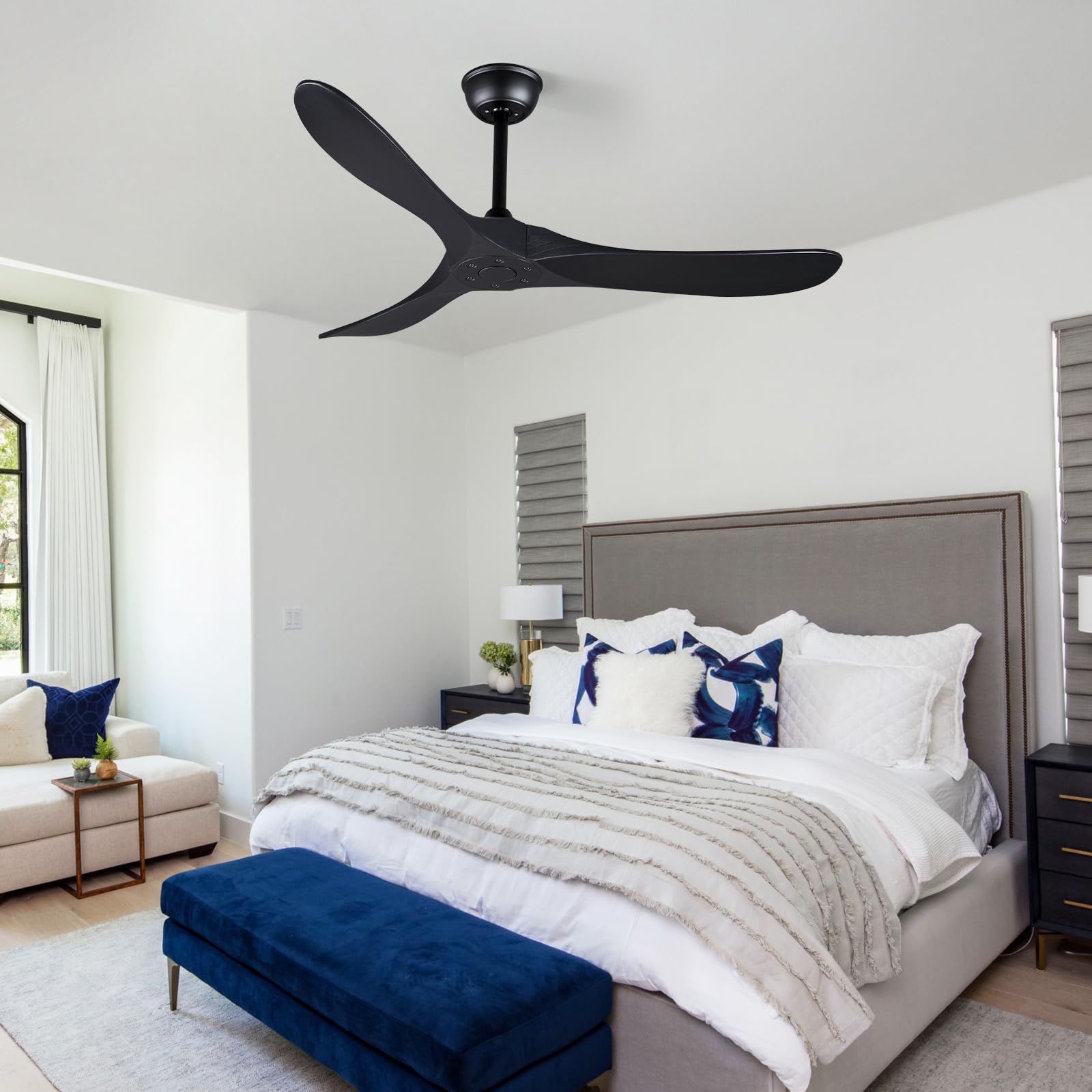 Bigzone 52 Inch Smart Ceiling Fan with Remote Control - Energy Efficient DC Motor (27W), Reversible Blades for Indoor/Outdoor Use - Perfect for Living Room, Bedroom, Patio & Office Spaces