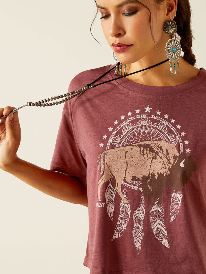 Ariat Women's Buffalo Territory T-Shirt - Wild Ginger Burgundy - Comfortable Casual Tee for Western Riding & Outdoor Activities