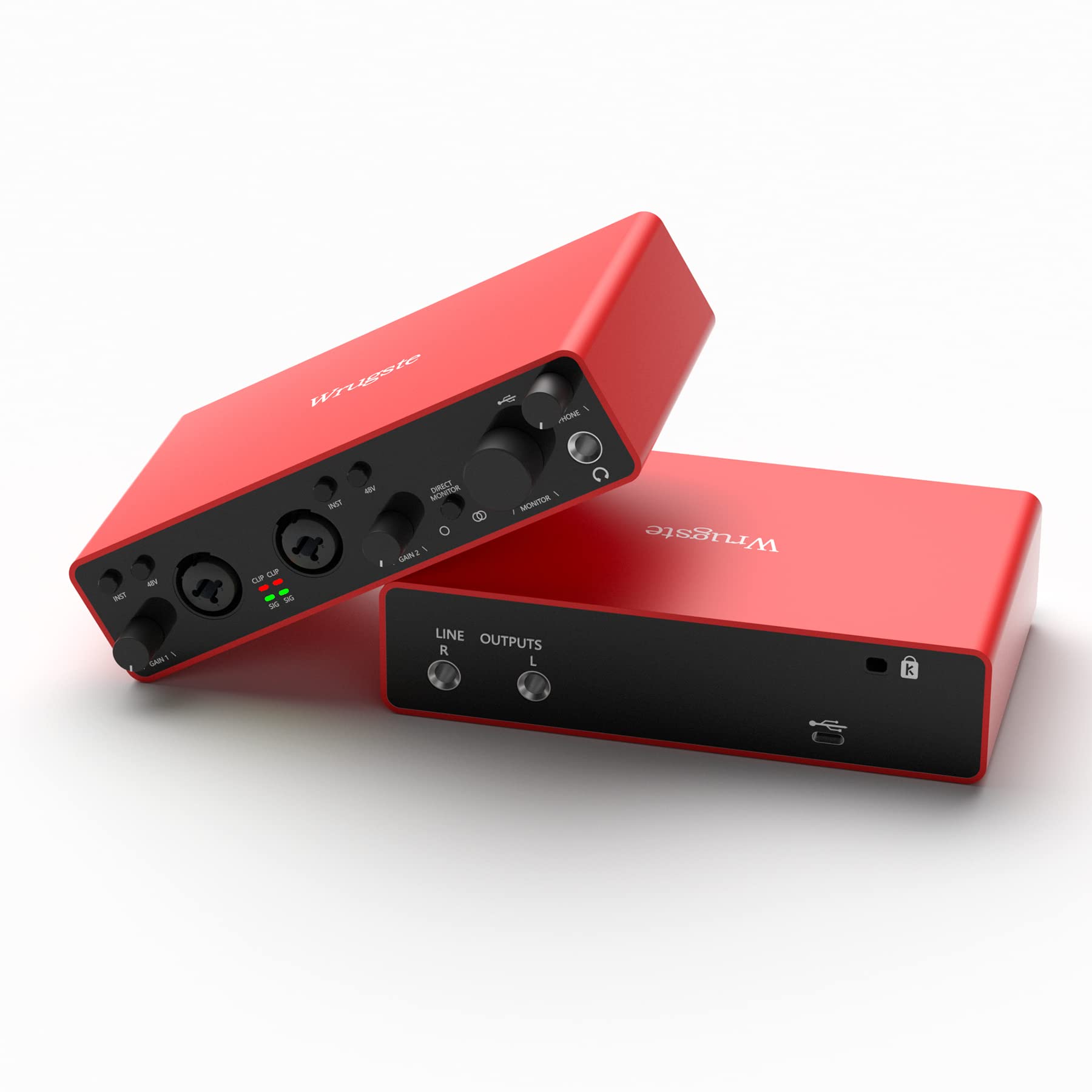 Wrugste Professional XLR Audio Interface - 24Bit/192kHz USB Recording Interface with Ultra-Low Latency, 48V Phantom Power & Plug & Play for Podcasting, Streaming, Music Production - Perfect for Home Studio, Voice Overs & Live Performances