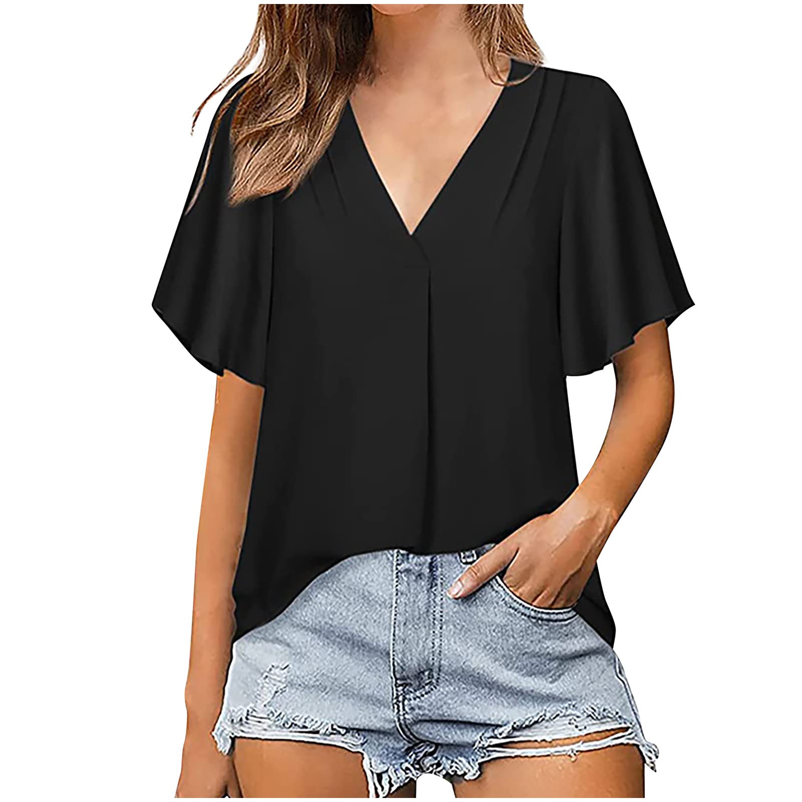 Women's Summer Tops - Casual Short Sleeve V-Neck T-Shirts & Business Tunic Blouses | Trendy Solid Color Tees for Office, Travel & Everyday Wear