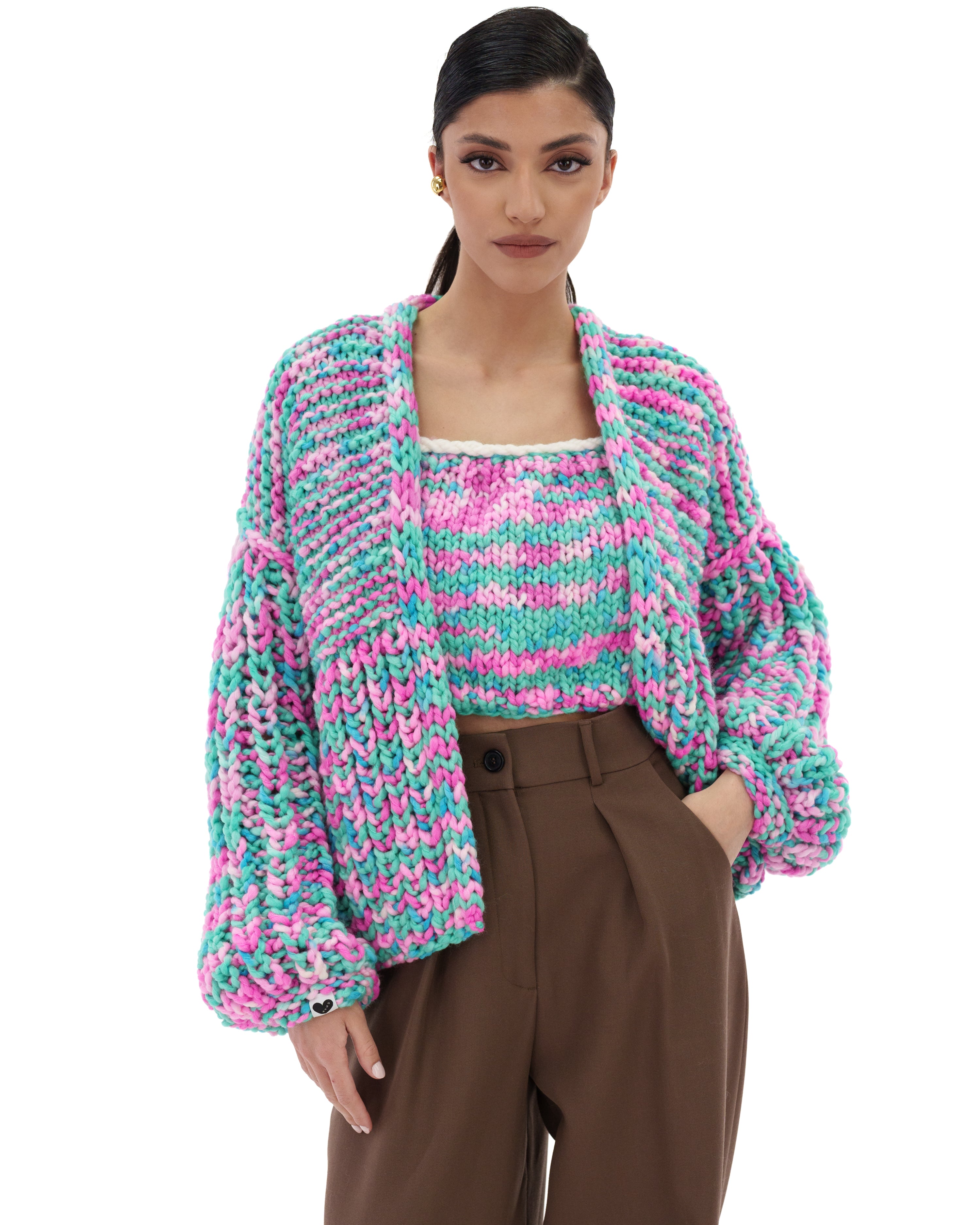 Stylish Multicolor Balloon Cardigan for Women - Cozy Oversized Knit Sweater | Perfect for Casual Outfits, Fall Fashion & Layering