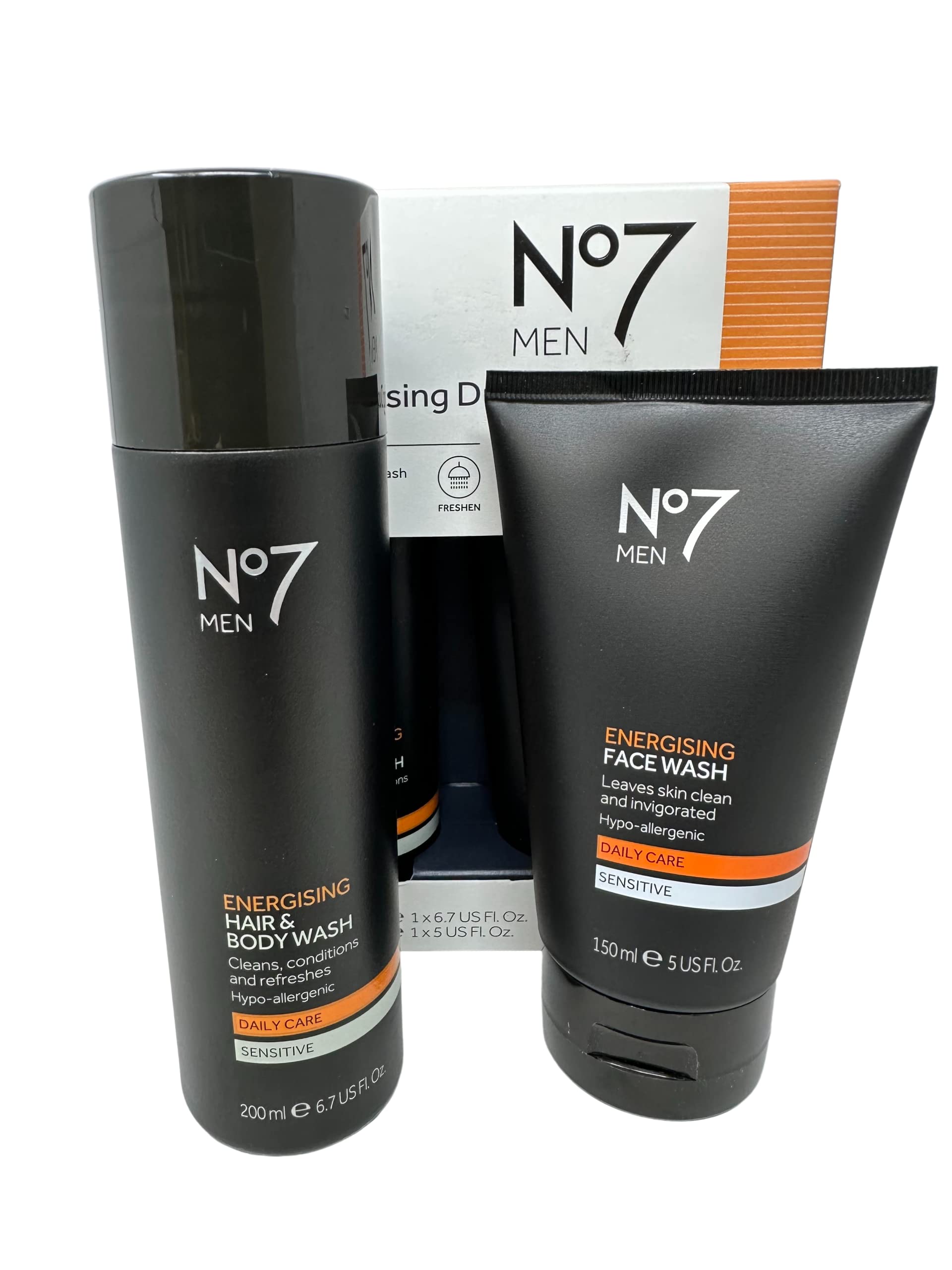 No7 Men's Energising Duo Gift Set - Hair, Body & Face Wash Skincare Kit for Him | Perfect for Stocking Stuffers, Secret Santa, Birthday & Father's Day Gifts | Includes Thank You Card | Great for Travel, Gym & Daily Skincare Routine