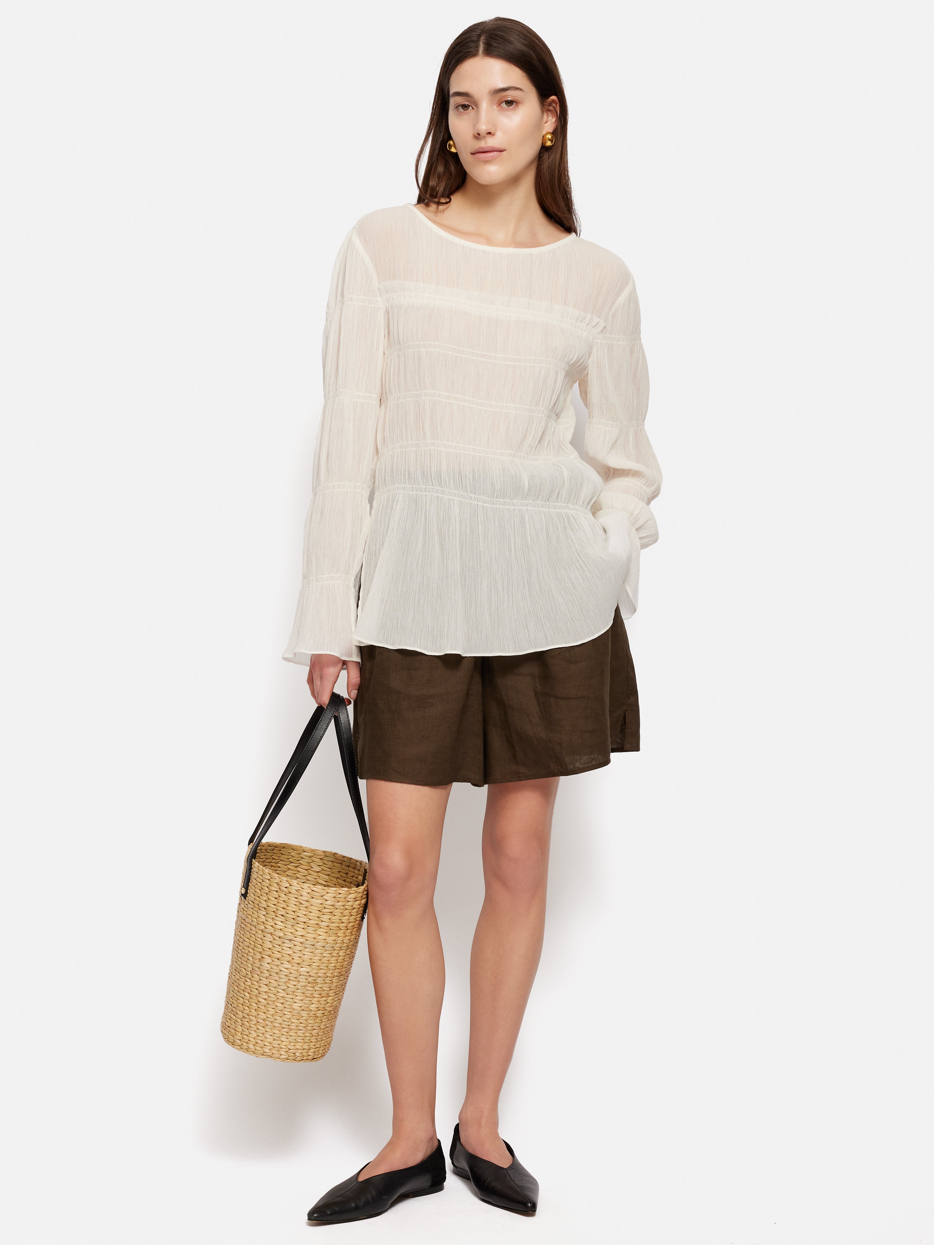 Viscose Gauze Ruched Top for Women - Ivory | Elegant & Breathable Blouse for Casual Wear, Date Night & Summer Outfits