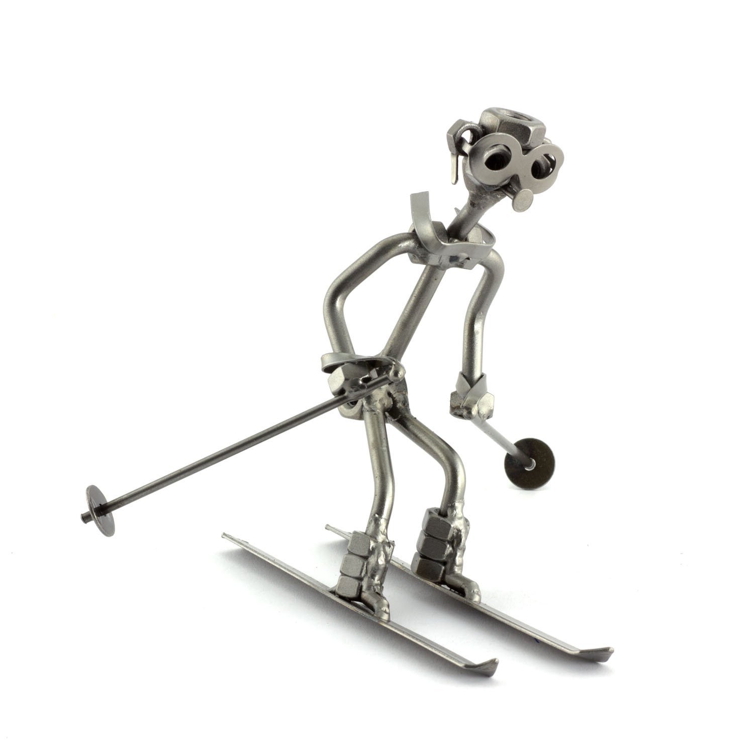 Handmade Metal Downhill Skier Sculpture - Nuts & Bolts Figurine - German Craftsmanship - Perfect for Winter Home Decor, Office Desk Ornament & Ski Enthusiast Gifts