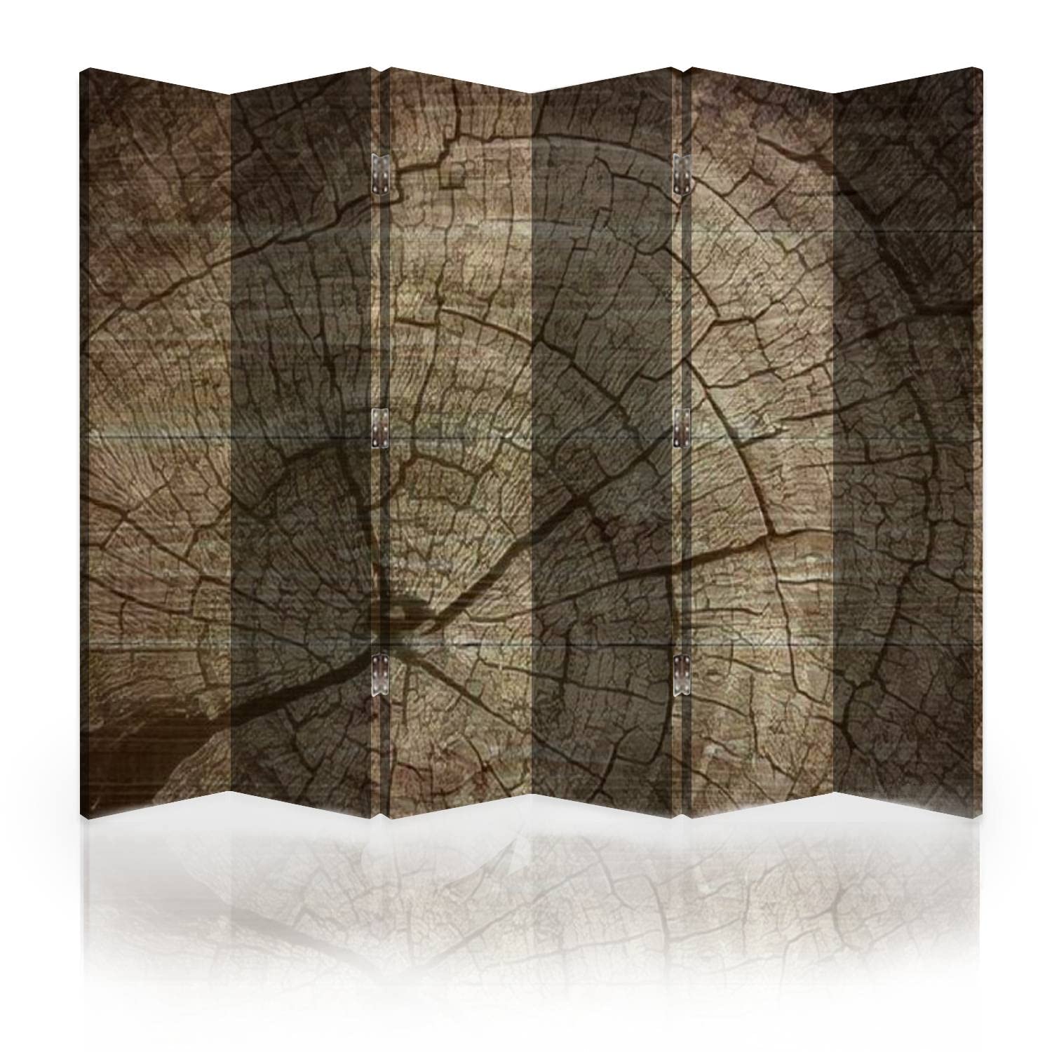 6-Panel Canvas Room Divider Screen with Old Tree Stump Texture - Folding Privacy Partition Wall for Bedroom, Office & Living Room Separation | Home Decor & Space Divider
