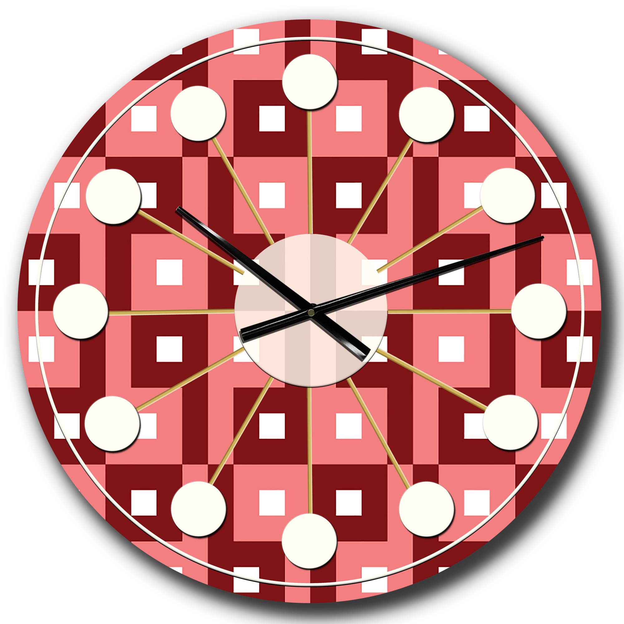 Designart Retro Abstract Pattern Wall Clock - Mid-Century Modern Round Metal Wall Art for Home, Living Room, Bedroom & Office Decor | Perfect for Vintage Style Interiors & Contemporary Spaces