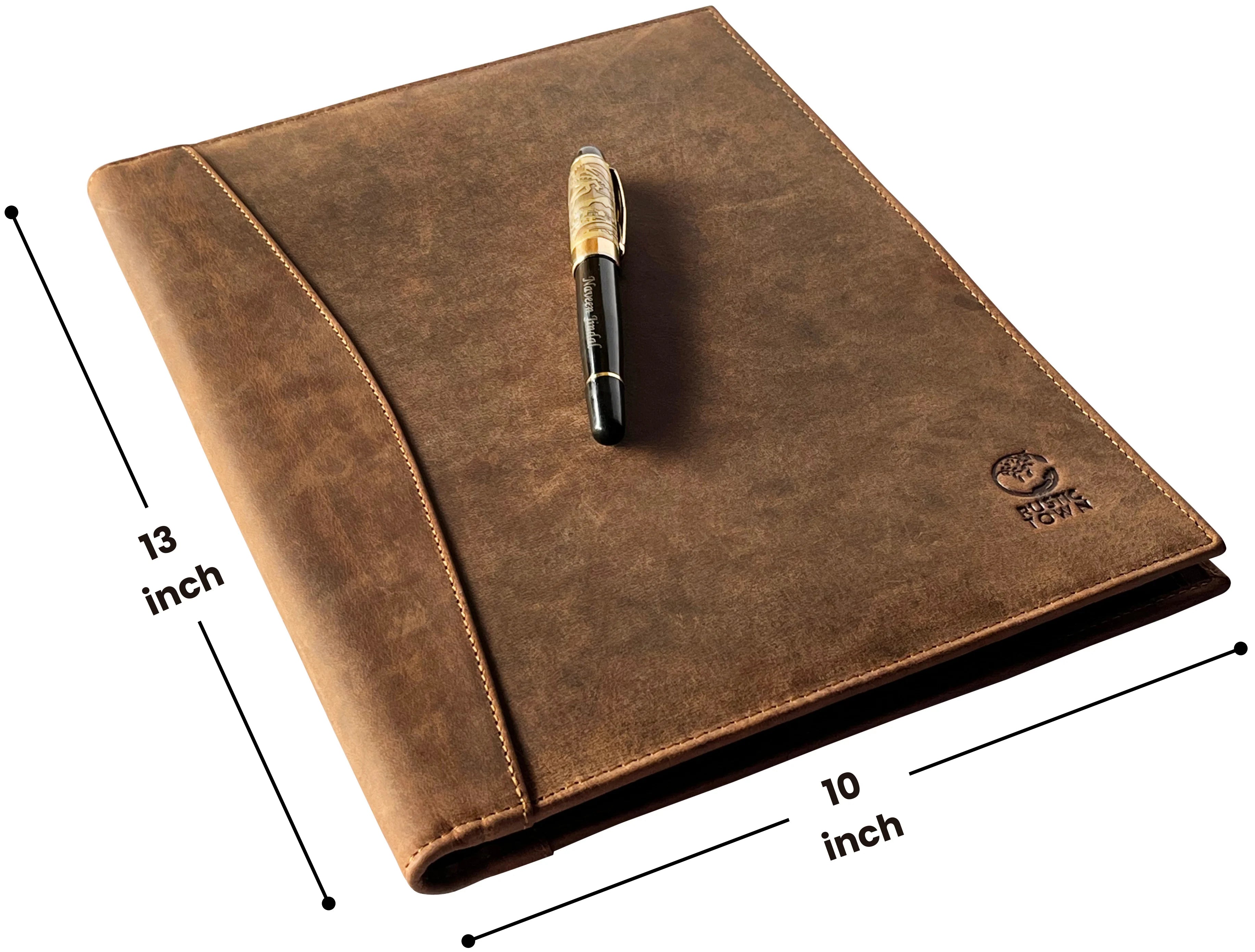 Premium Genuine Leather Portfolio Briefcase (Tan) - Professional Business Document Organizer for Office, Meetings & Travel