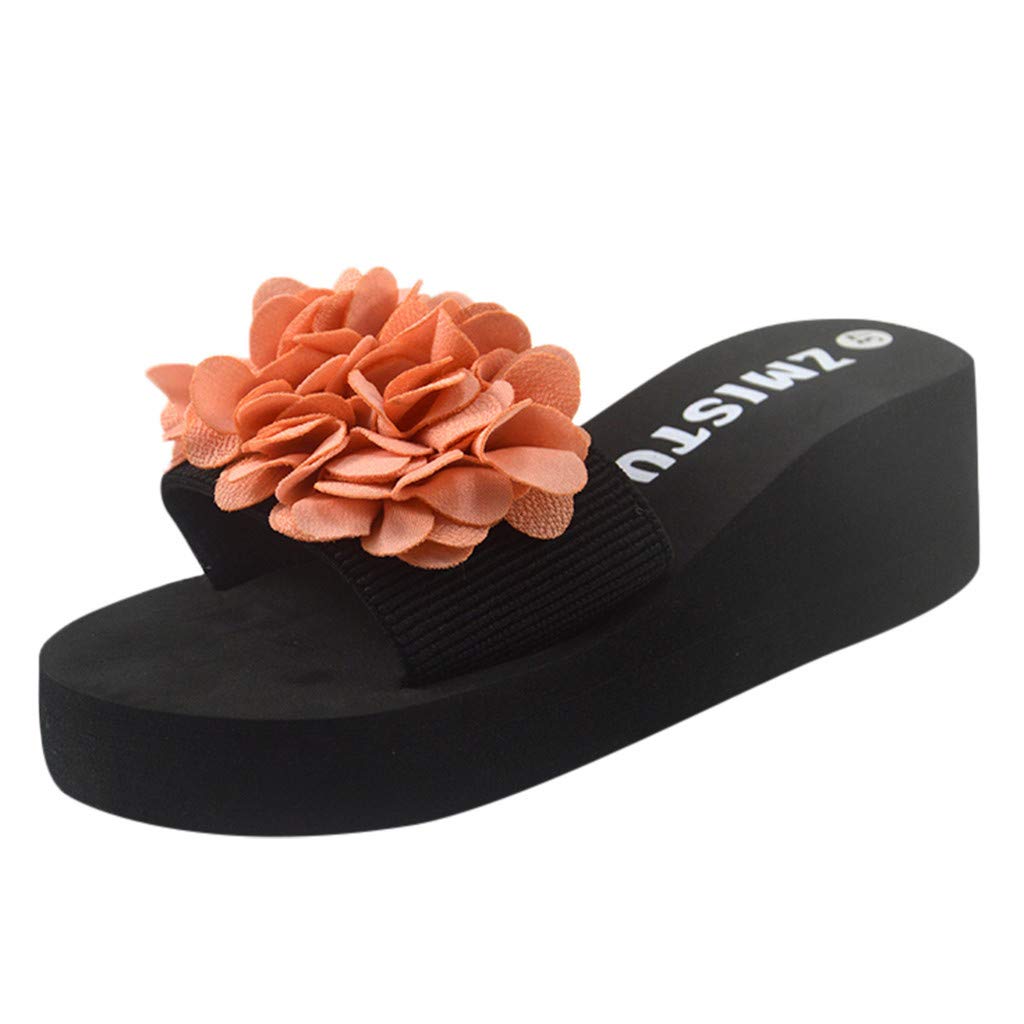 Women's Fashion Wedge Slippers - Floral Outdoor Beach Slides with Fuzzy Comfort for Summer Walking, Lounging & Vacation Wear