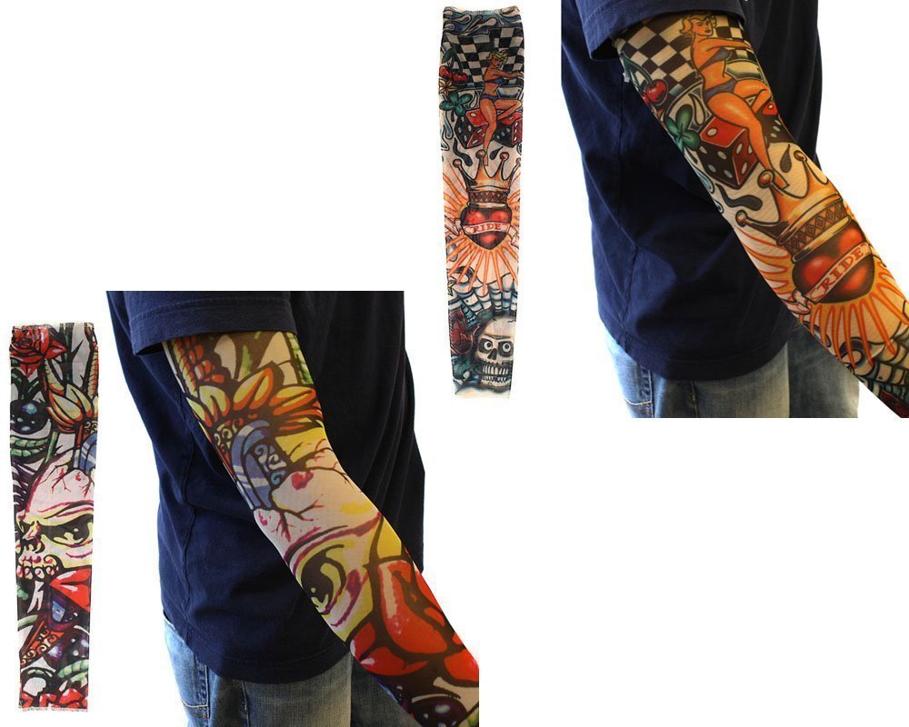 10 Pack Fake Temporary Tattoo Sleeves - Waterproof Arm Stockings with Tribal, Dragon & Skull Designs | Costume Party, Halloween & Cosplay Accessories