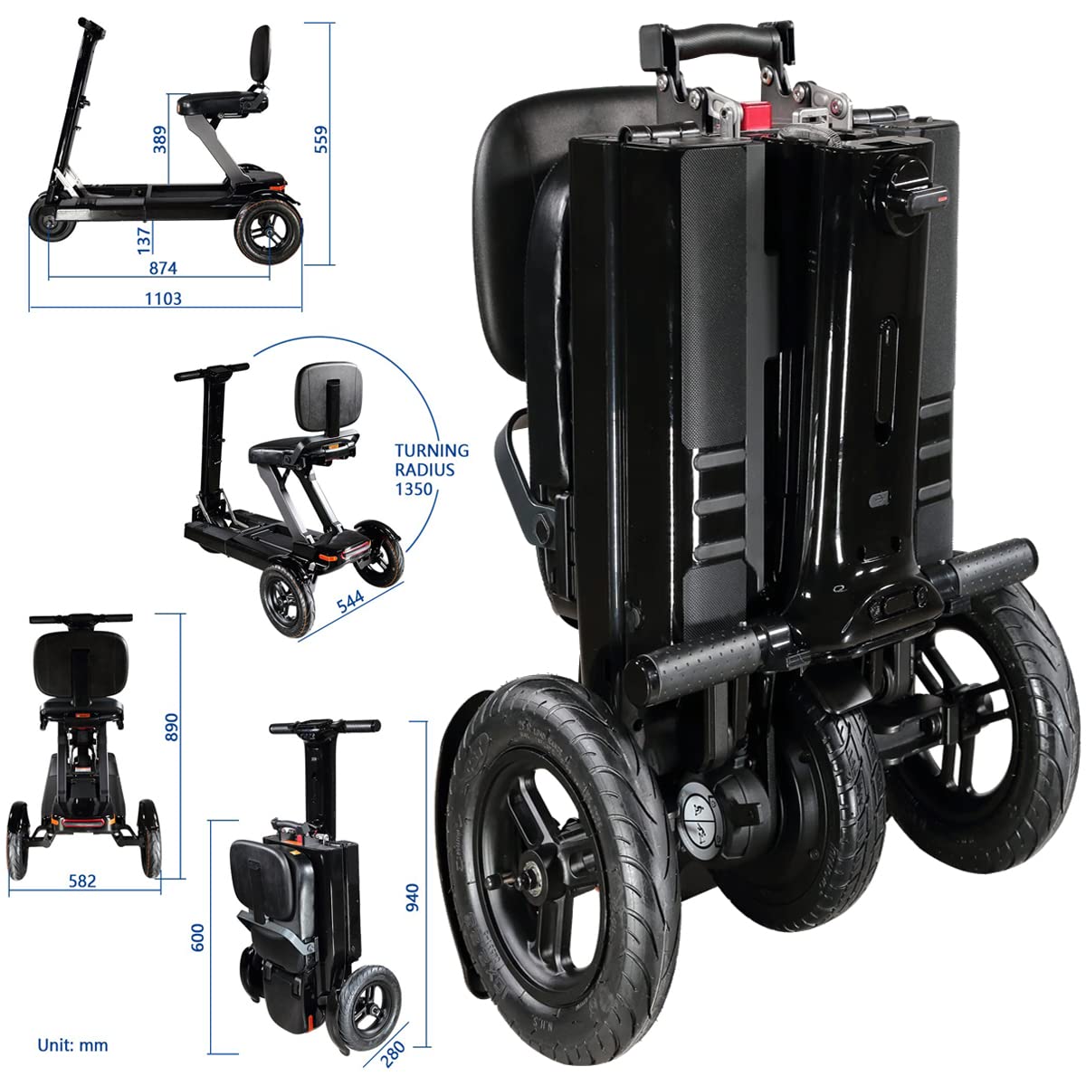 Amebee Foldable Mobility Scooter for Adults & Seniors - Lightweight, Compact & Portable Travel Aid with Strong Frame - Ideal for Shopping, Travel & Daily Commute