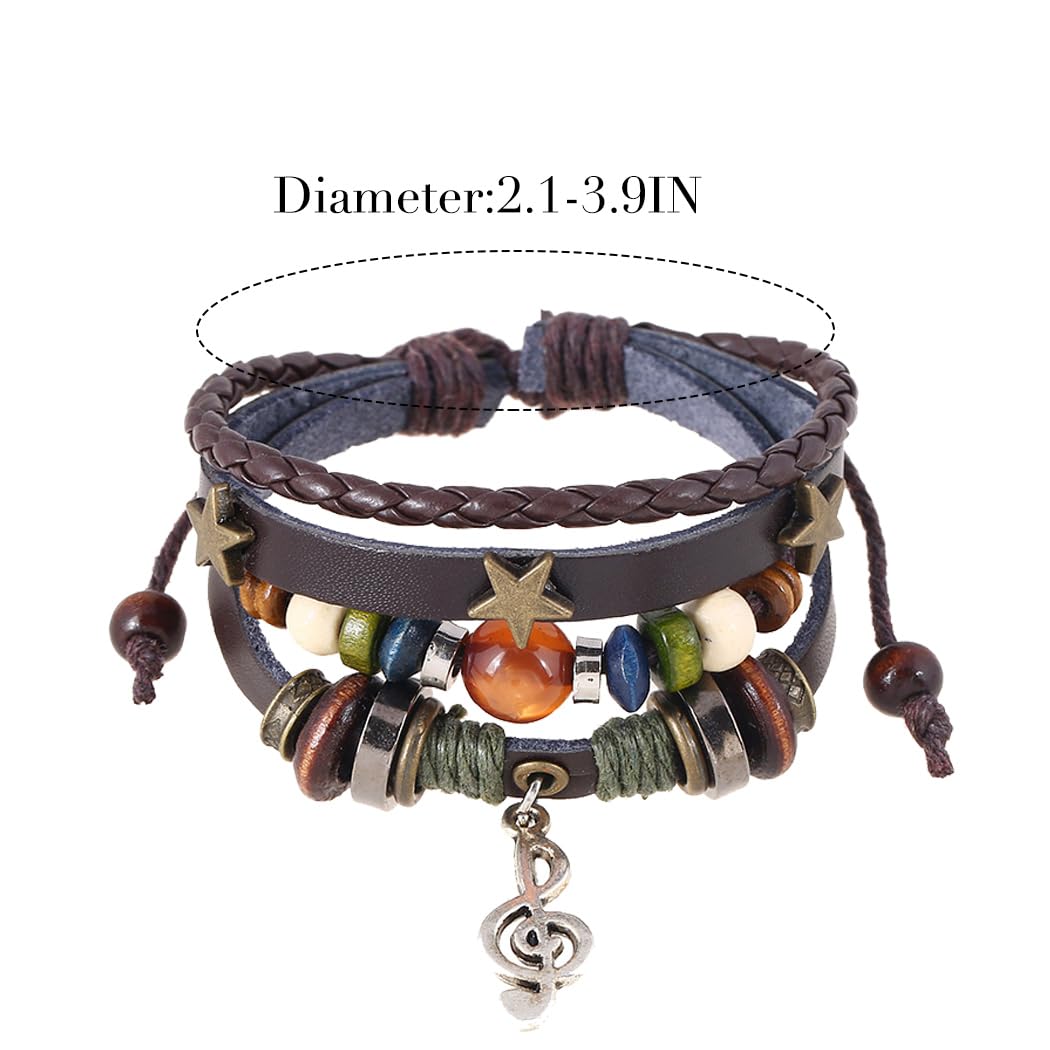 Braided Leather Beaded Bracelet for Women & Men - Stackable Black Music Bracelet - Perfect for Concerts, Festivals, and Everyday Boho Style