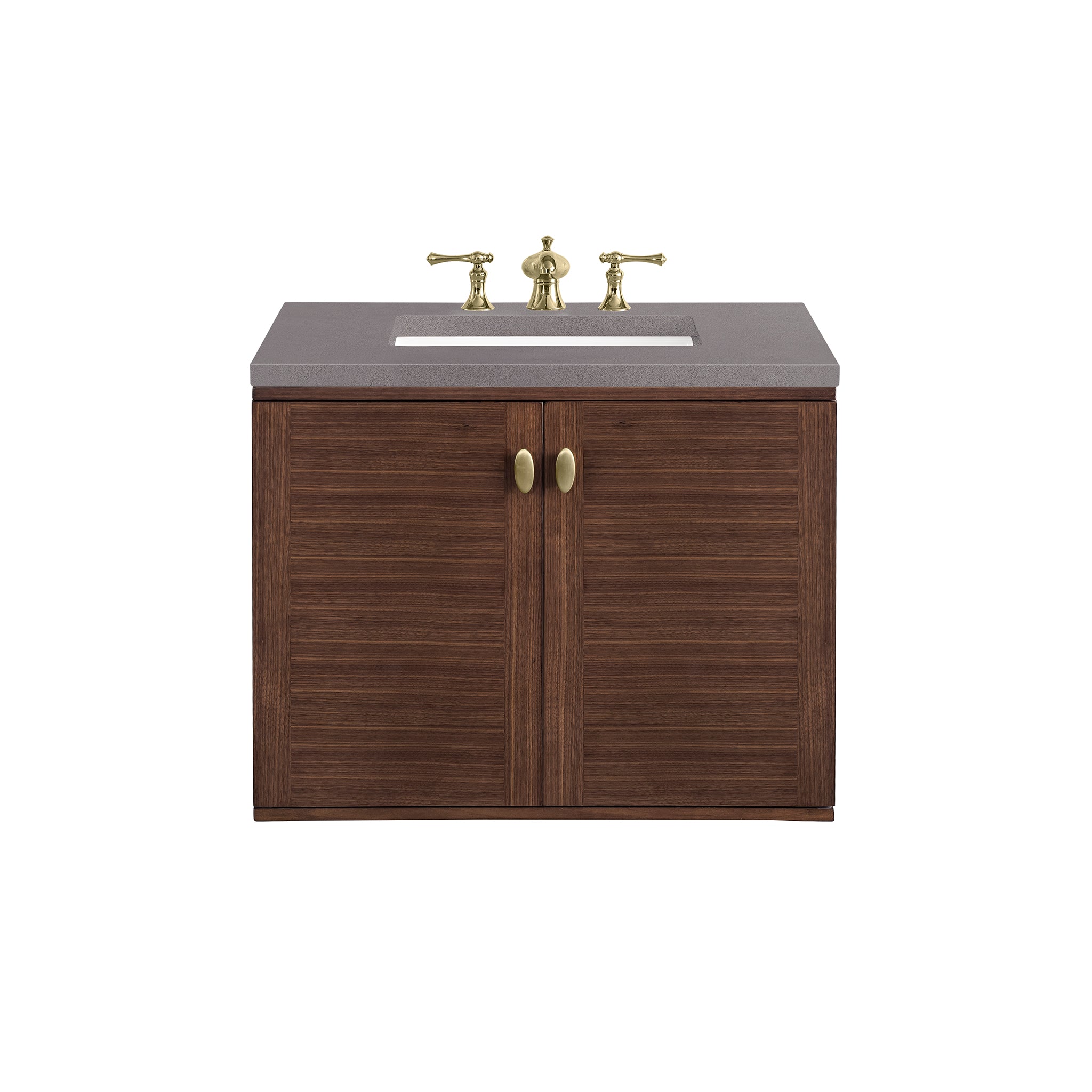 Amberly 30 Inch Single Vanity with Mid Century Walnut Finish & 3CM Grey Expo Top - Perfect for Modern Bathroom & Powder Room Makeovers