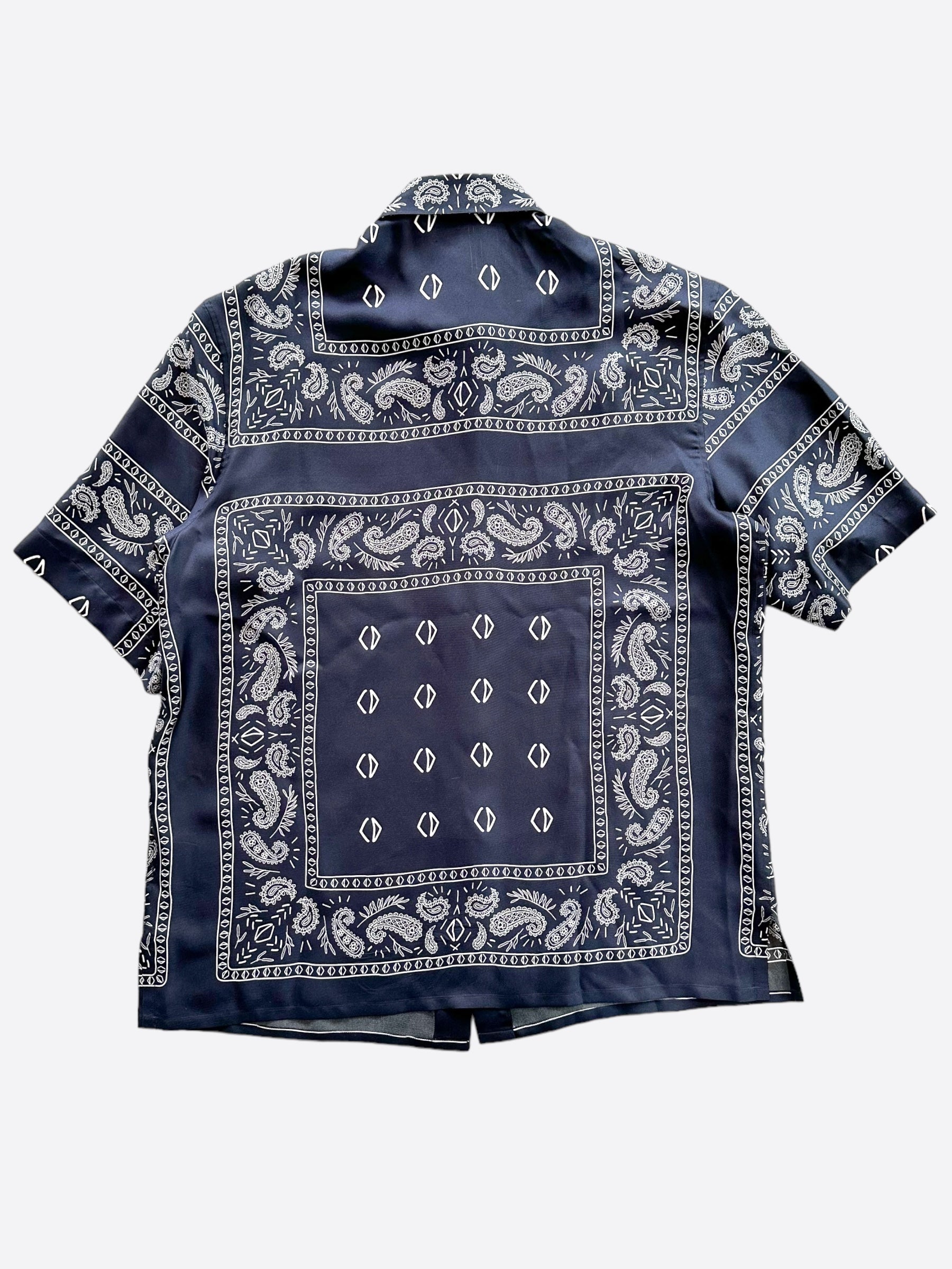 Dior Cactus Jack Navy & White Diamond Bandana Print Silk Button Up Shirt for Men - Luxury Designer Casual Wear for Parties & Special Occasions