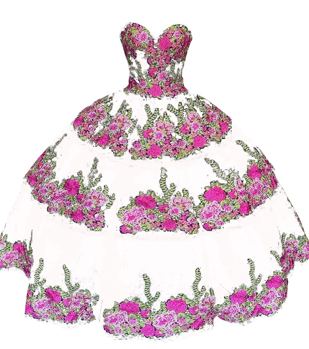 Elegant Printed Floral Lace Quinceanera Dress for Sweet 16 - Strapless Ball Gown Prom Dress for Teen Girls, Graduation & Special Occasions | Perfect for Quinceañera, Prom Night & Formal Events