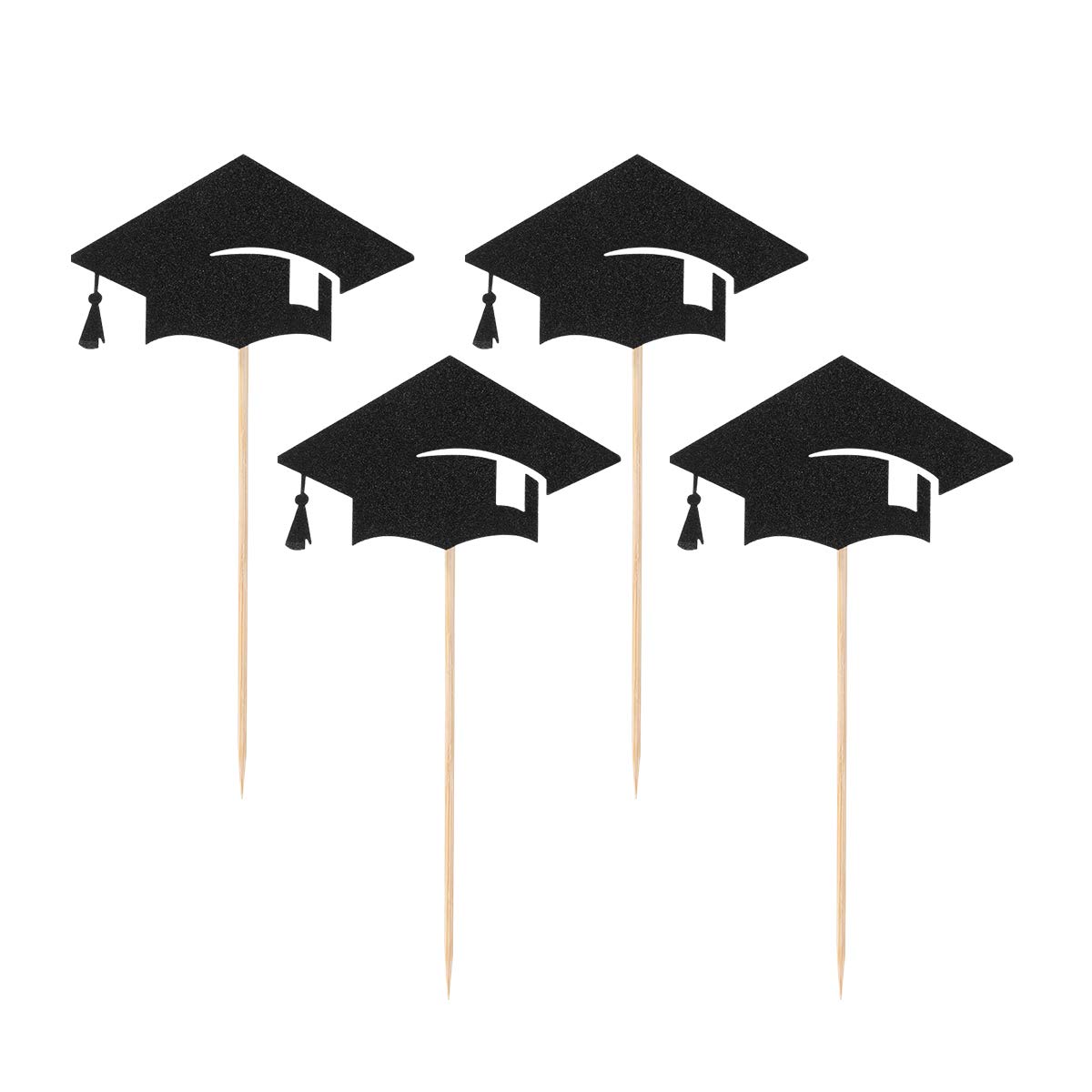 DOITOOL 24-Piece Black Graduation Cap Patterned Cake Toppers - Fruit Picks for Dessert Tables, Cupcake Decorations, Party Supplies - Perfect for Graduation Parties, Birthday Cakes & Wedding Celebrations