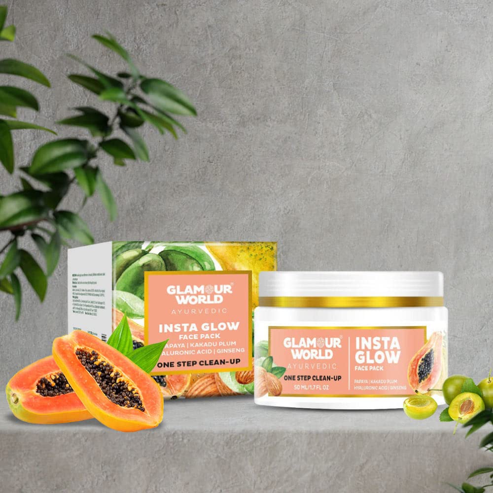 Organic Papaya Insta Glow Face Pack for Glowing Skin - Brightening, Blemish & Pigmentation Treatment | 50g | Natural Skincare for Dull & Uneven Skin Tone | Perfect for Daily Use & Spa Nights