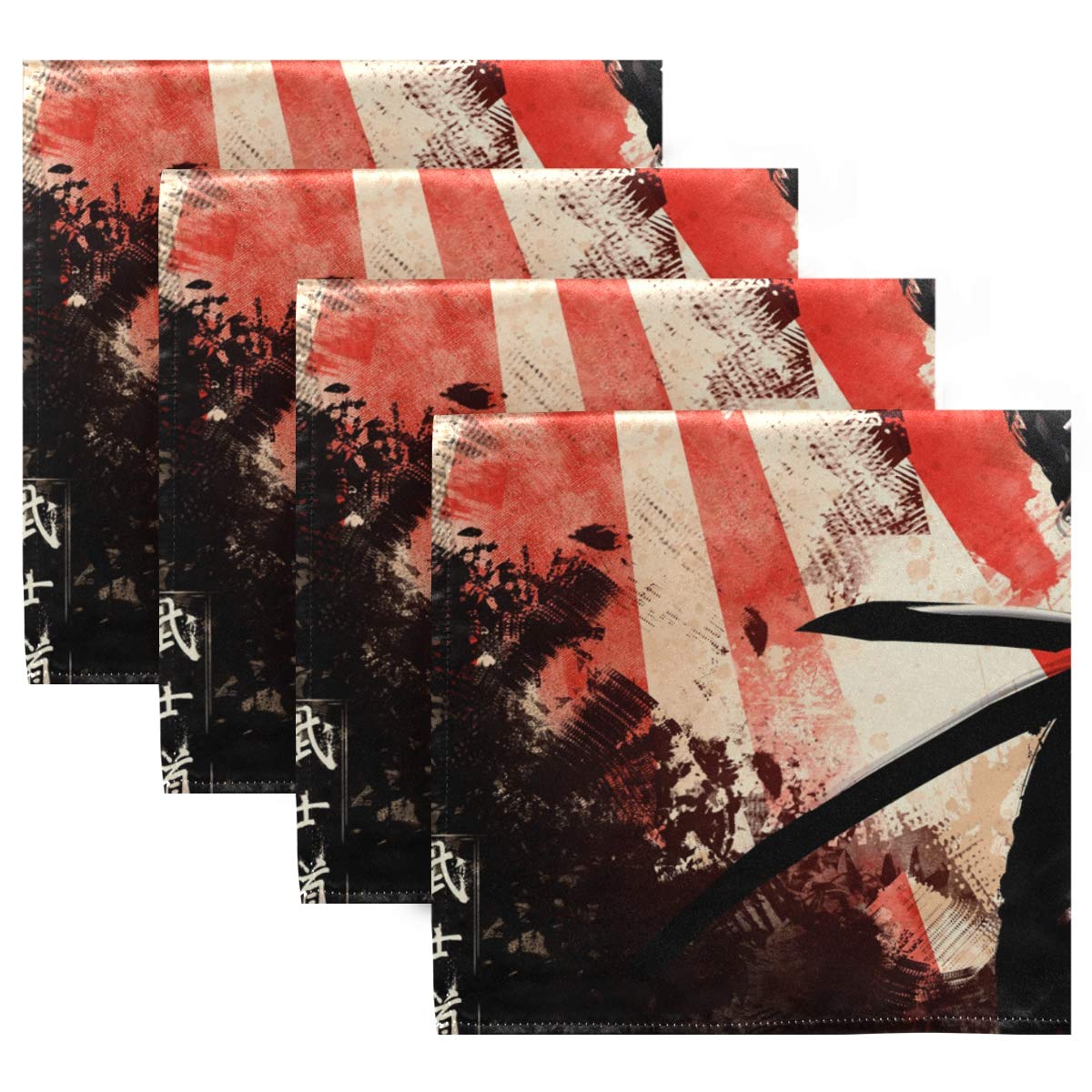 Premium Japanese Samurai Red Sun Design Cloth Napkins - Set of 1 Washable 20x20 Inch Cotton Dinner Napkins for Home, Restaurant, Wedding & Party Decor - Elegant Table Setting Accessories for Asian-Themed Events and Everyday Dining