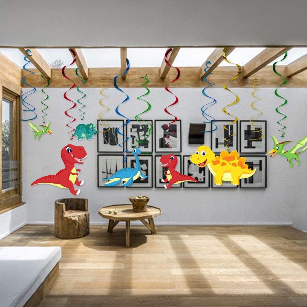30-Piece Dinosaur Hanging Swirl Decorations - Dinosaur Theme Baby Shower & Birthday Party Supplies for Boys - Perfect for Nursery, Classroom, and Dinosaur-Themed Party Decor