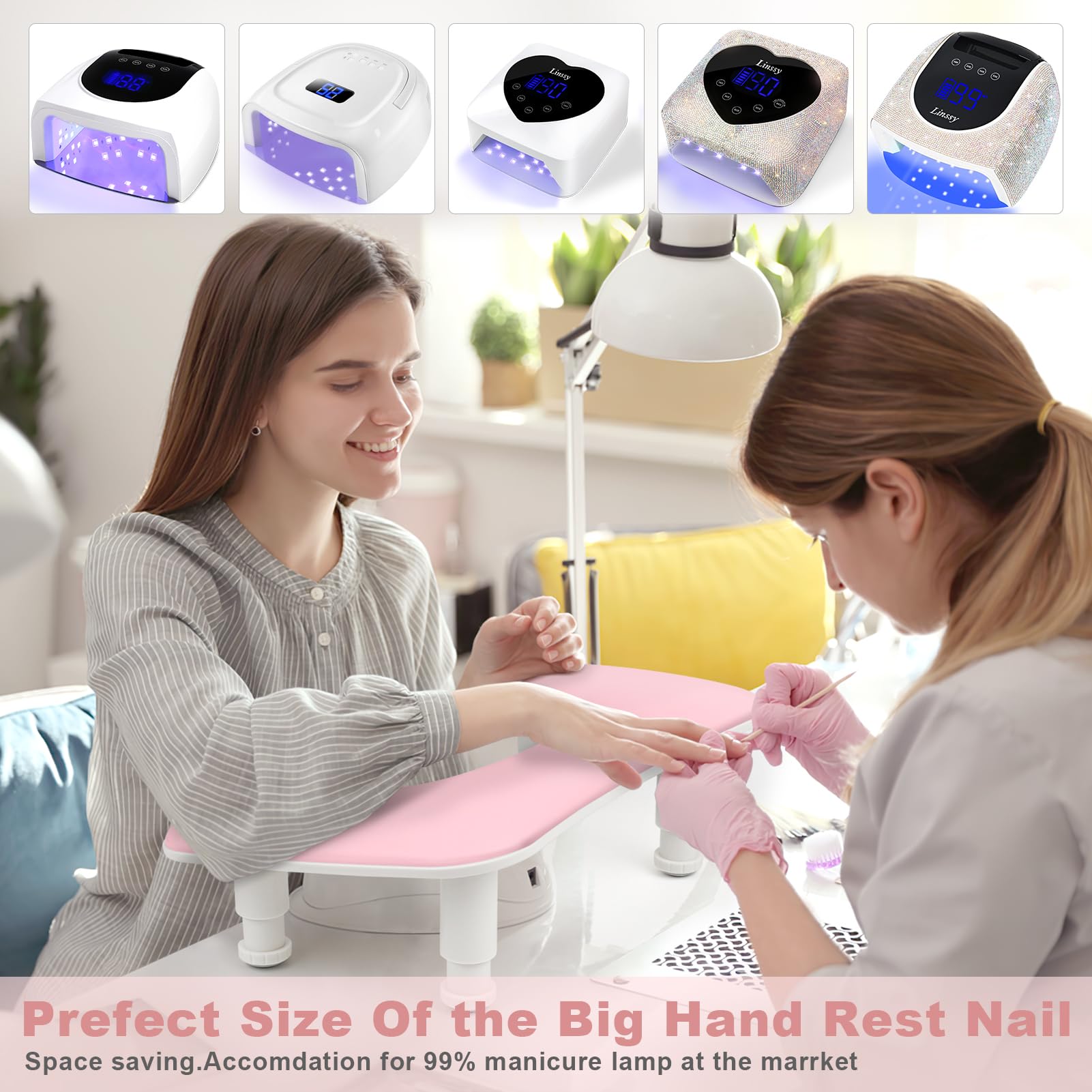 Adjustable U-Shaped Nail Tech Arm Rest - Microfiber PU Leather Manicure Hand Support for Salon Professionals (White/Pink) | Ergonomic Nail Art & Gel Polish Workspace Solution