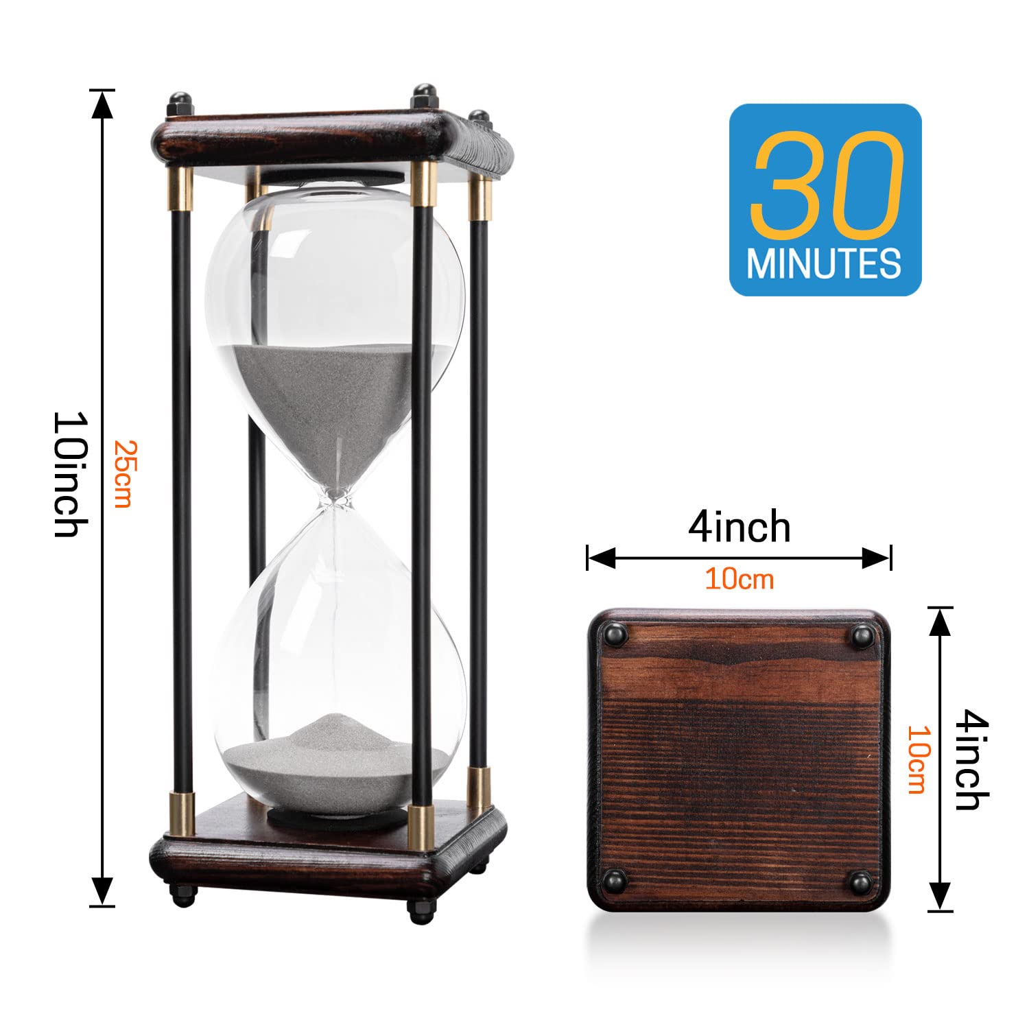 SWISSELITE 30/60 Minute Hourglass Sand Timer - Decorative Wooden Sand Clock for Home, Office & Desk Decor | Perfect for Meditation, Cooking, Games & Productivity
