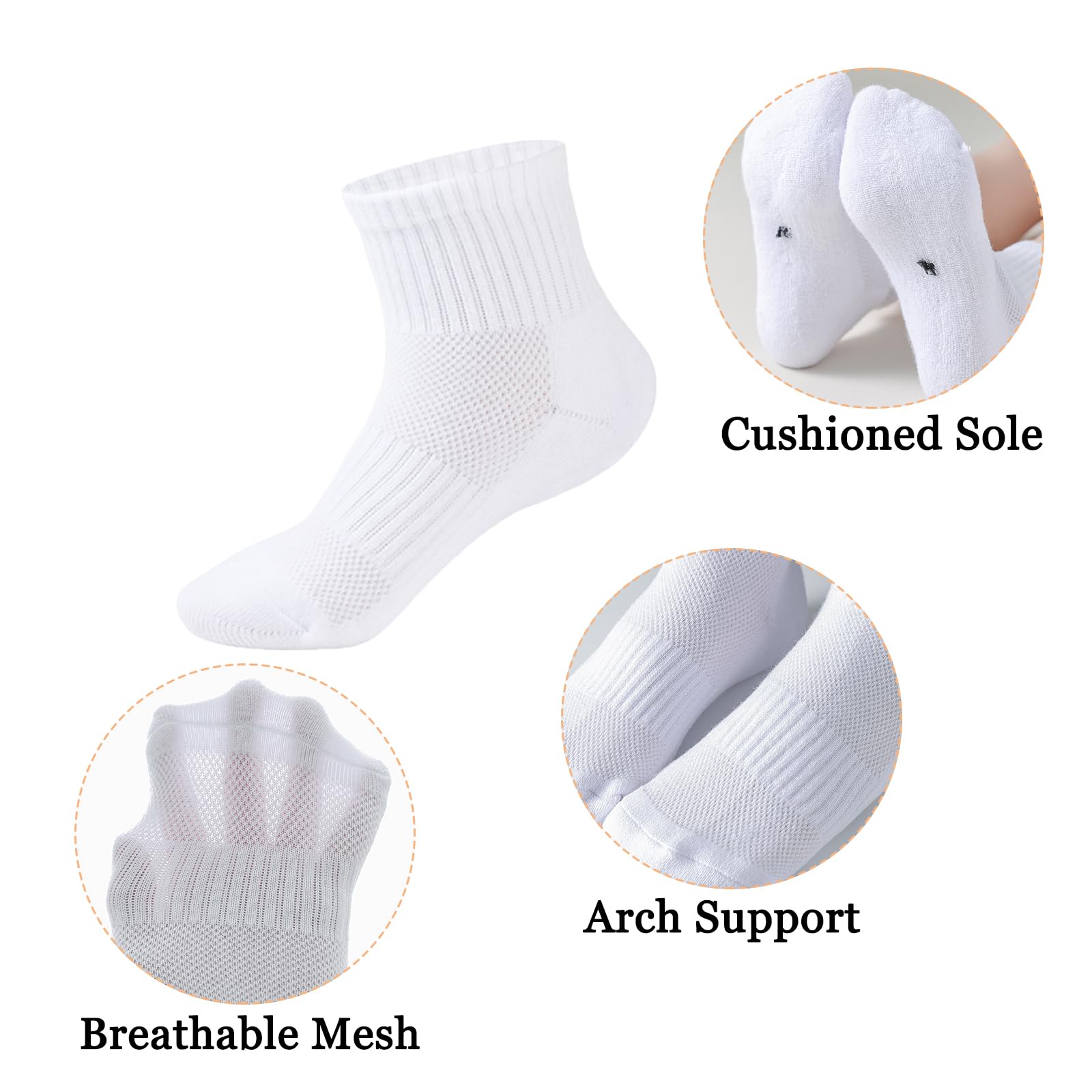 **Breathable Mesh Kids Athletic Socks - 10 Pairs Cushioned Ankle & Quarter Sports Socks for Boys & Girls - Perfect for Running, Soccer, Basketball & School Activities**