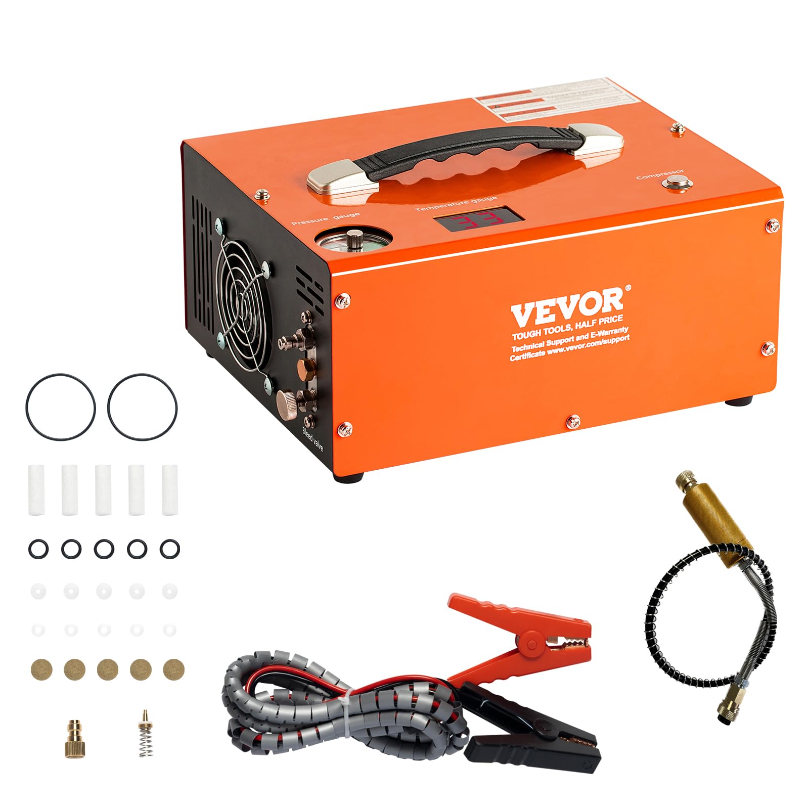 VEVOR 4500PSI PCP Air Compressor - Portable High Pressure Air Pump for Paintball Tanks, Air Rifles & Scuba Diving - Built-in Converter, Auto-Stop, Oil-Free, DC12V/AC120V - Perfect for Hunting, Shooting Sports & Underwater Adventures