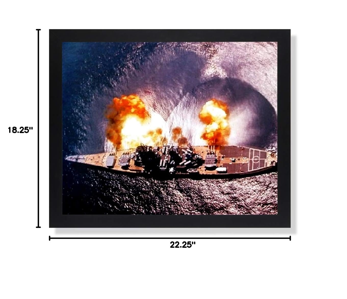 USS Missouri Battleship Firing Guns Military Wall Art - Black Framed Navy Decor Picture Print for Home Office & Man Cave