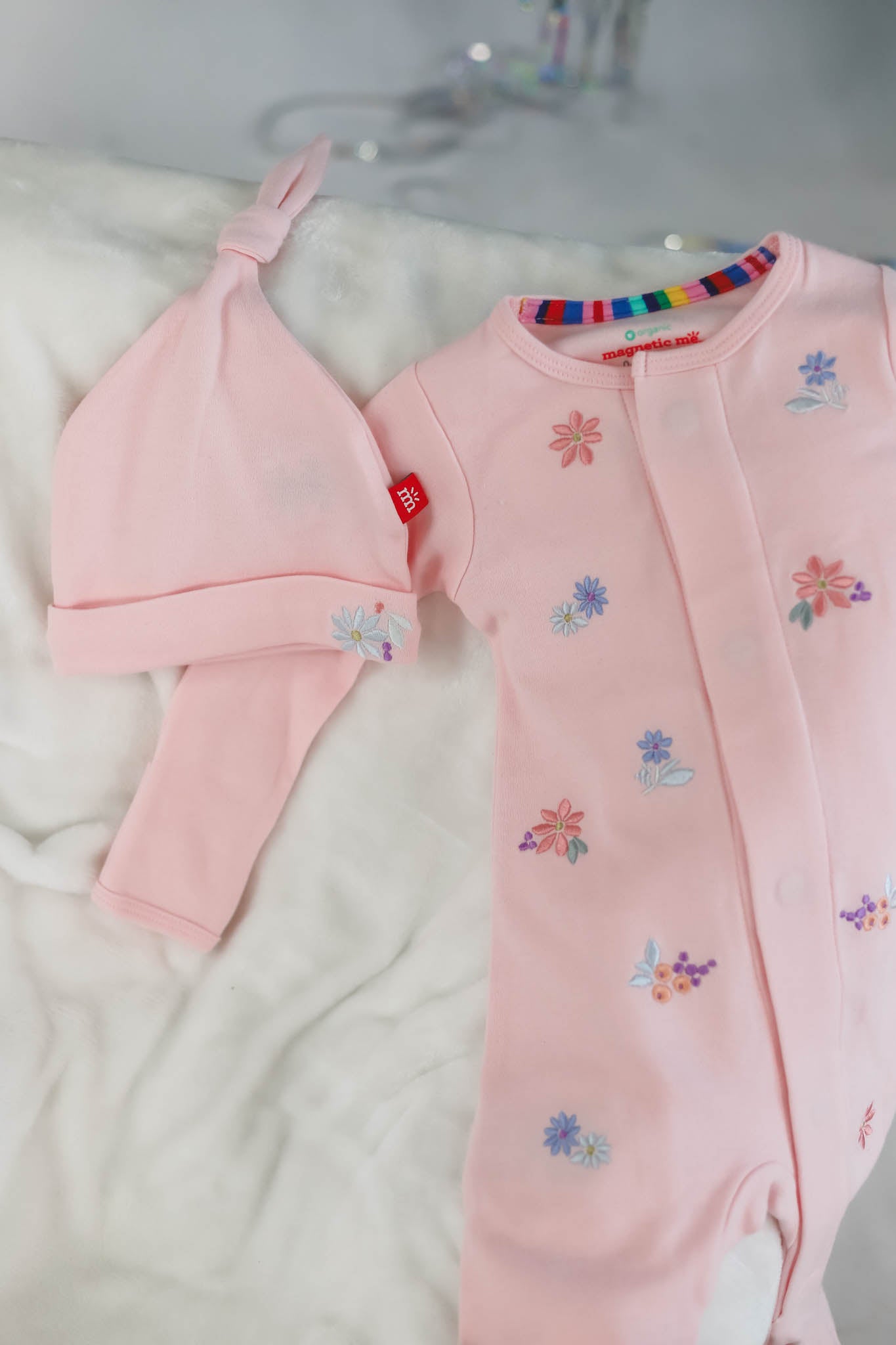 Forget Me Not Embroidered Baby Girl Footie Pajama Set - Soft Cotton Sleepwear for Newborns & Infants - Perfect for Nursery, Photo Shoots & Gift Giving