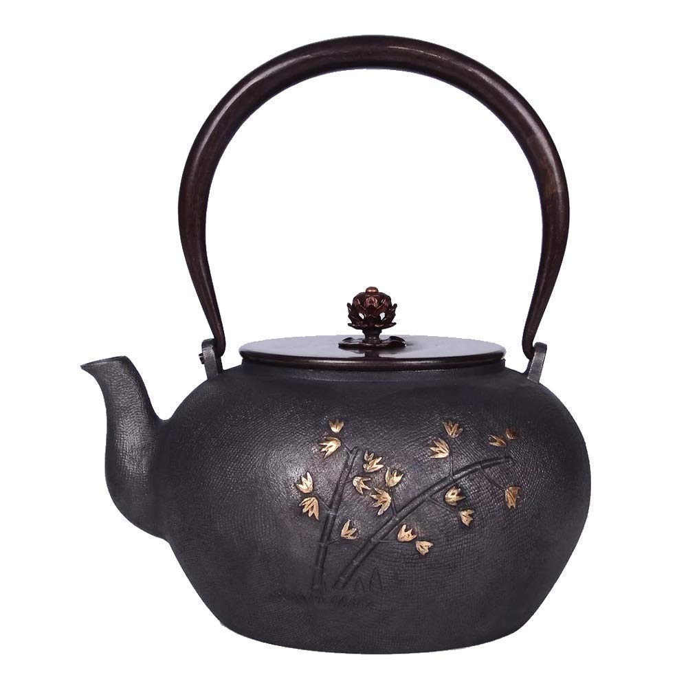 Premium Cast Iron Teapot 1400ml - Uncoated Rust-Resistant Interior, Plum Blossom Design & Copper Handle - Traditional Japanese Tetsubin Tea Kettle for Loose Leaf Tea Brewing - Perfect for Home, Office, Tea Ceremonies & Gifts