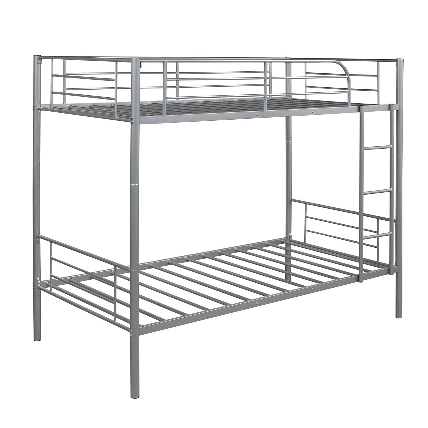 Detachable Twin Over Twin Bunk Bed - Heavy Duty Metal Frame with Ladder & Guardrails for Kids, Teens & Small Spaces - Converts to 2 Separate Twin Beds - No Box Spring Needed - Silver Finish - Perfect for Shared Bedrooms, Dorms & Space-Saving Kids Rooms