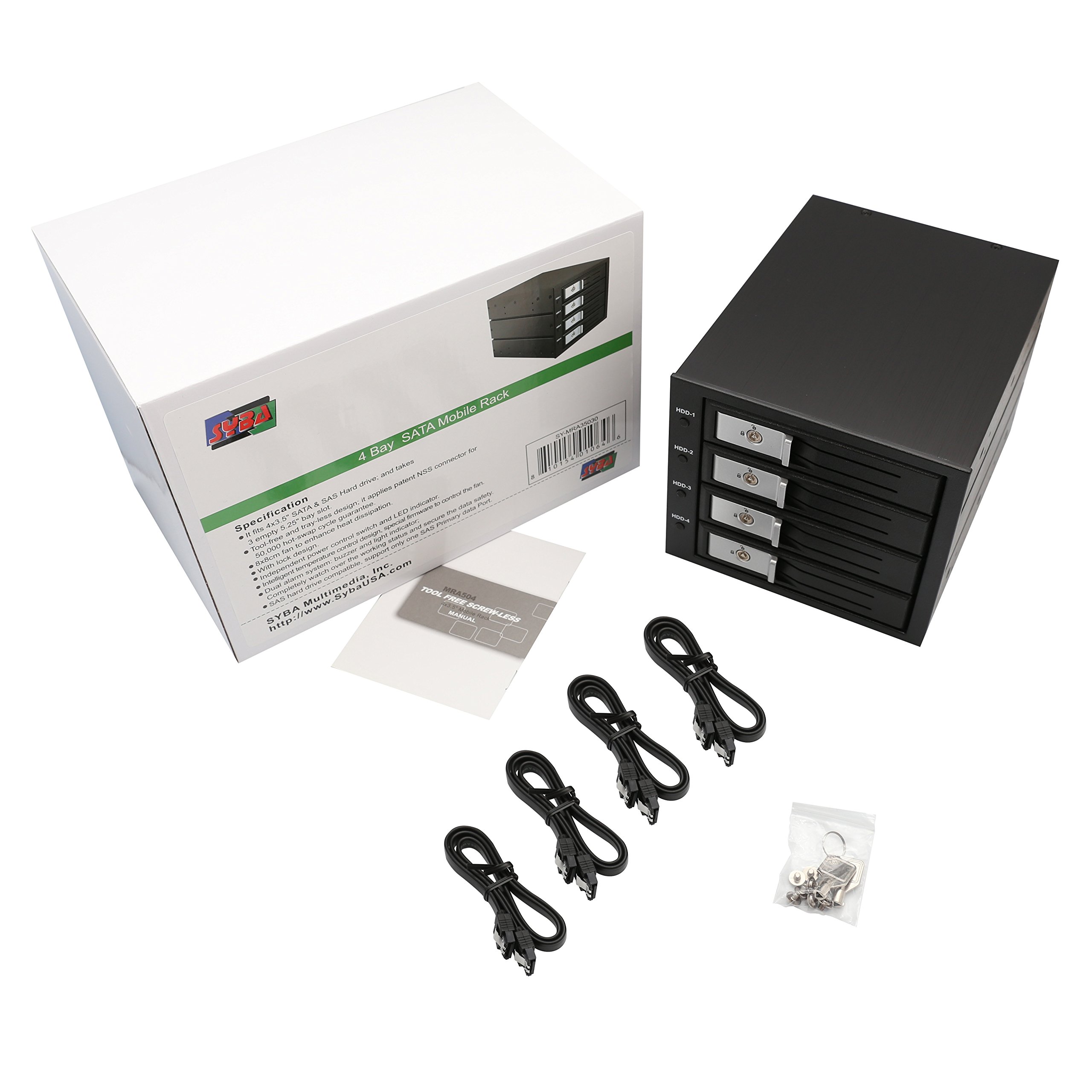 SYBA 4 Bay Trayless 3.5-Inch SATA SAS Hard Drive Enclosure with Power Control & LED Indicator - Internal Mobile Rack for Data Storage & Backup (Black) - Perfect for Home Servers, NAS Systems & PC Workstations