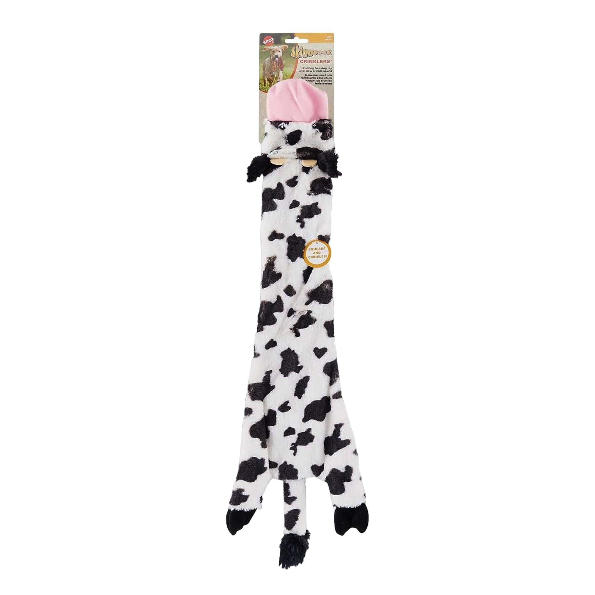 SPOT by Ethical Products Skinneeez Crinklers - Stuffless Crinkle Dog Toy with Squeaker for All Breeds | Interactive Tug-of-War Play Toy for Small & Large Dogs | Durable Squeaky Chew Toy (Cow Design, Large Size) - Perfect for Indoor Play, Training Rewards & Bonding Time