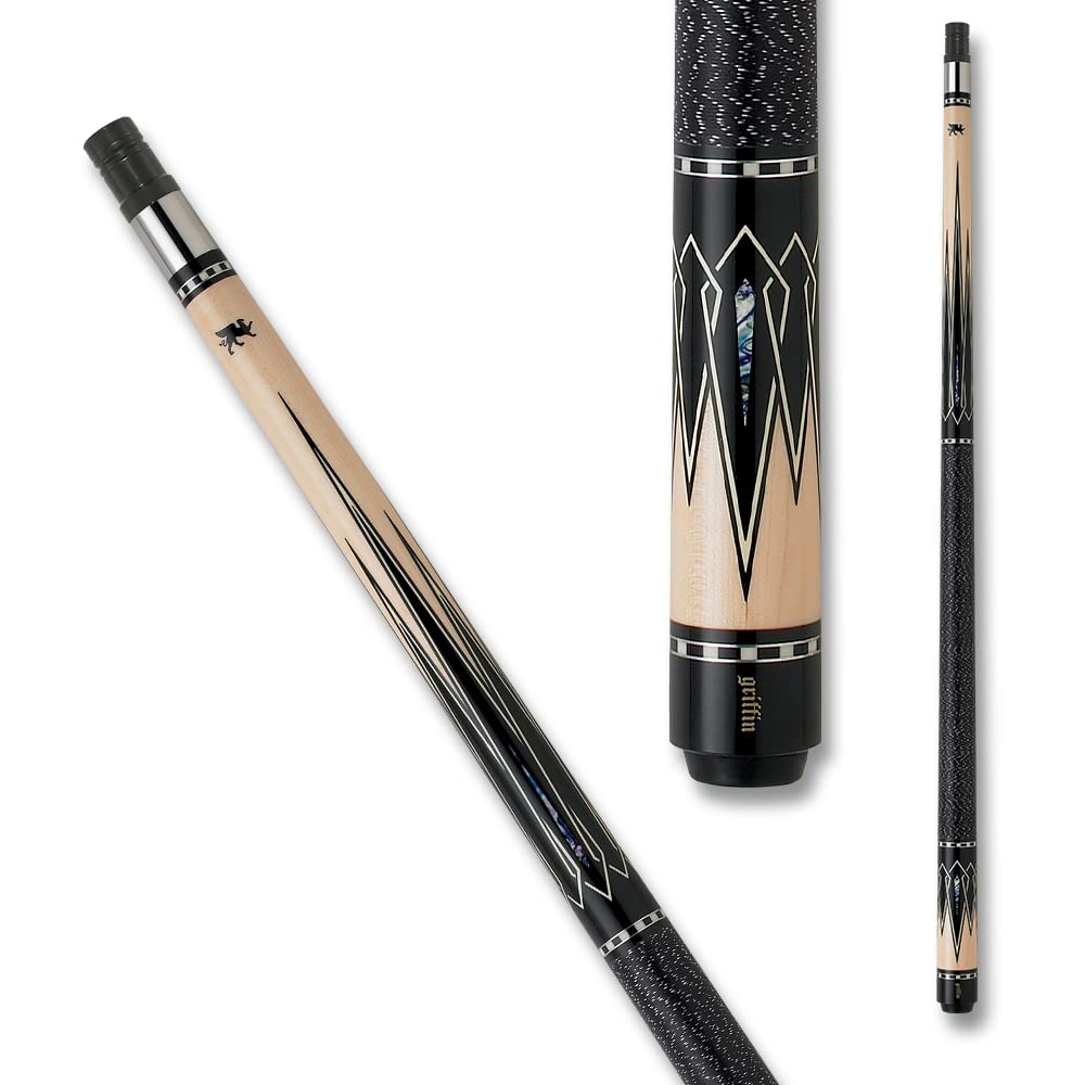 Premium Griffin GR26 Pool Cue - Professional Hard Rock Maple Billiard Stick with Black & White Inlaid Points - 18oz Weight for Perfect Balance - Ideal for Tournament Play & Home Game Rooms