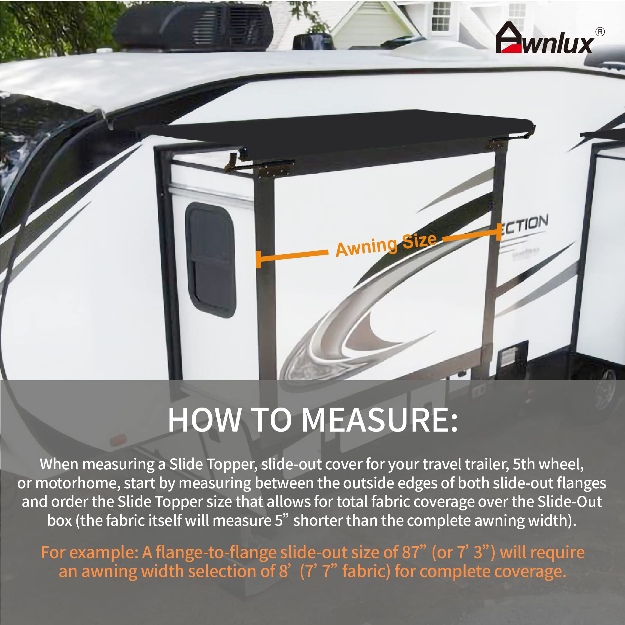 **Awnlux Black Modular Slide Topper Awning for RVs, Travel Trailers, 5th Wheels & Motorhomes – 7'6