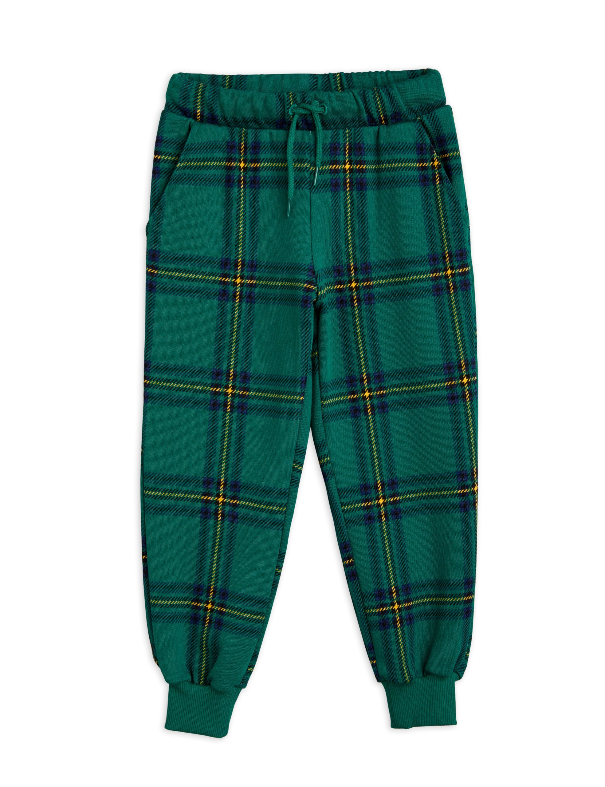 Mini Rodini Check AOP Sweatpants for Kids - Soft Cotton Joggers with Fun Print, Green - Perfect for Playdates, School & Cozy Loungewear