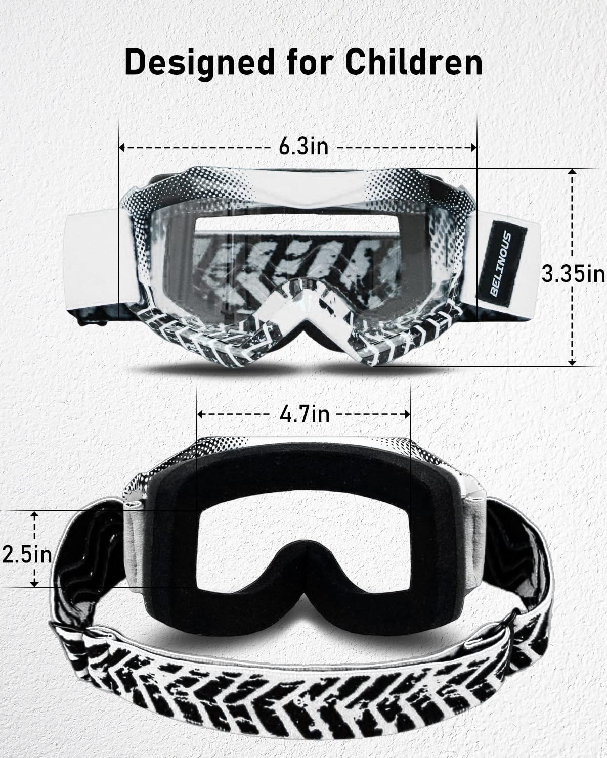 BELINOUS Kids ATV Goggles for Dirt Bike & Motorcycle Riding - Youth MX Goggles for Boys & Girls Ages 3-12 with Soft Comfortable Strap - Perfect for Off-Road, Motocross & Outdoor Adventures
