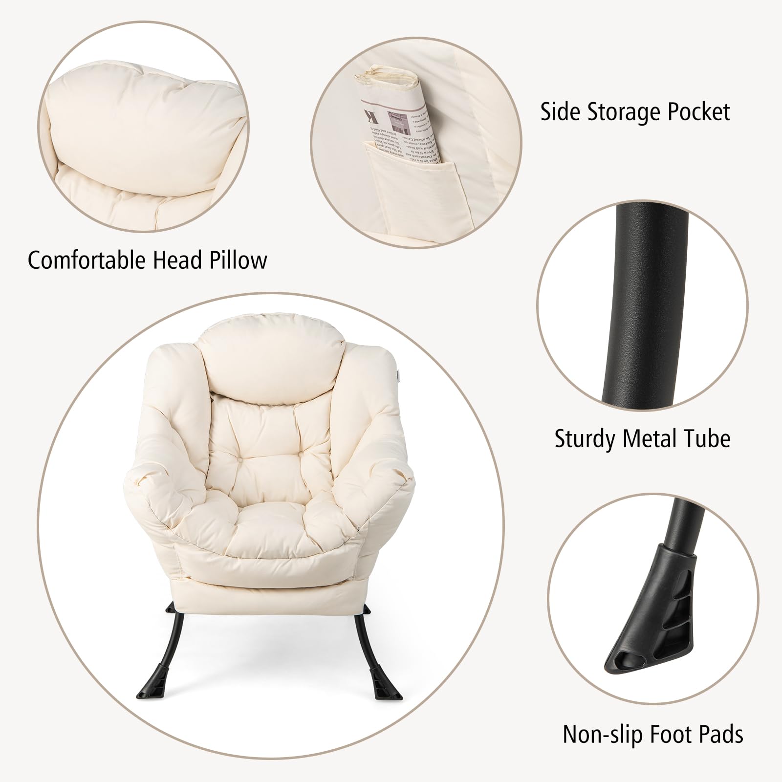 Giantex Recliner Chair with Ottoman - Upholstered Lounge Armchair with Folding Footrest & Side Storage Pocket, Beige Accent Sofa for Living Room, Bedroom, Office - Perfect for Relaxing, Reading & Watching TV