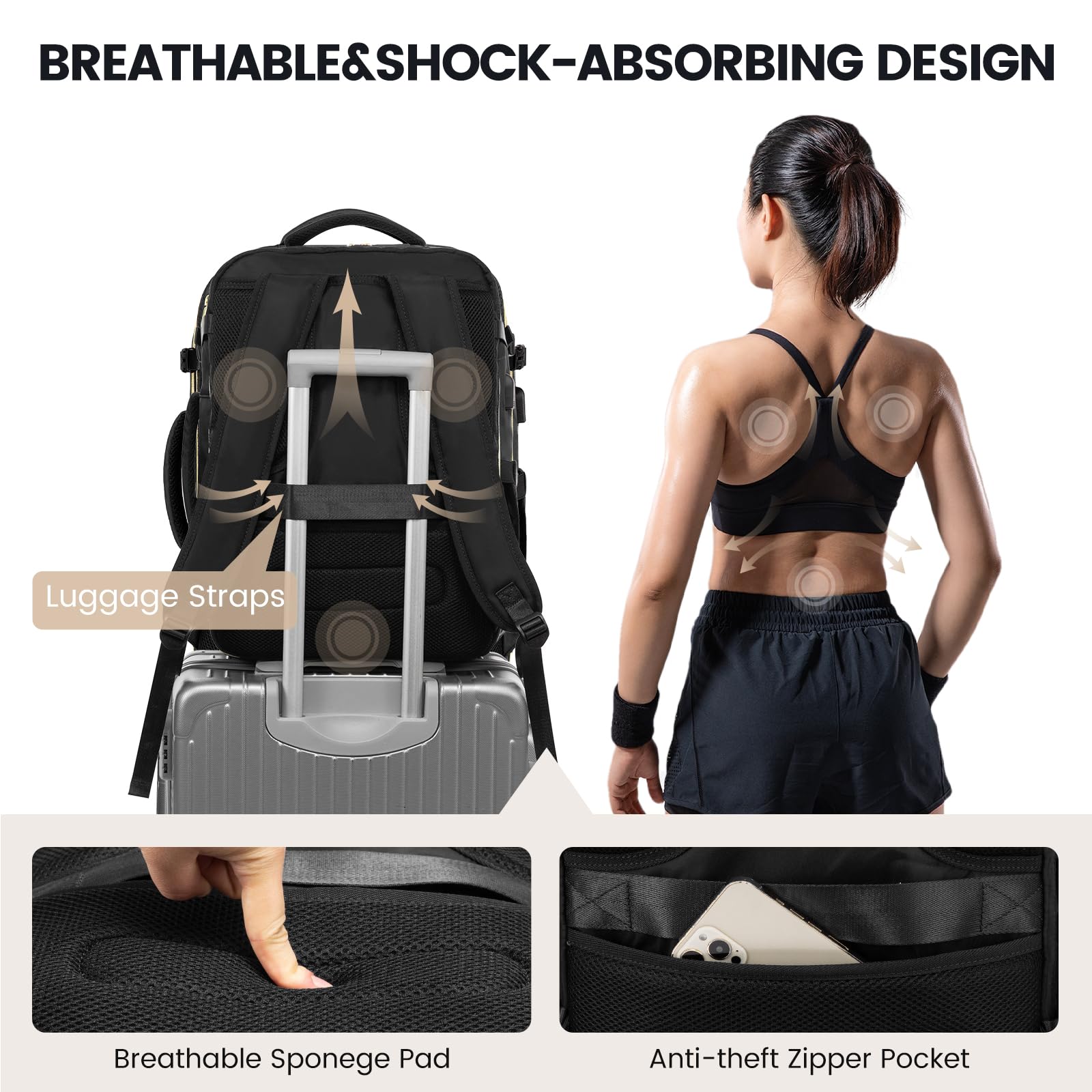 LOVEVOOK Large Travel Backpack for Women - Flight Approved Carry On Backpack with USB Charging Port & 3 Packing Cubes, Waterproof 17 Inch Laptop Backpack for Business Travel, Commuting & Weekend Getaways