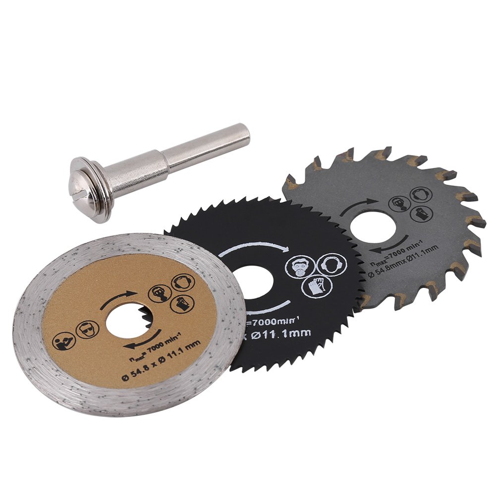 3pcs 54.8mm HSS Mini Circular Saw Blades for Wood Cutting - Rotary Tool & Mandrel Set for DIY Projects