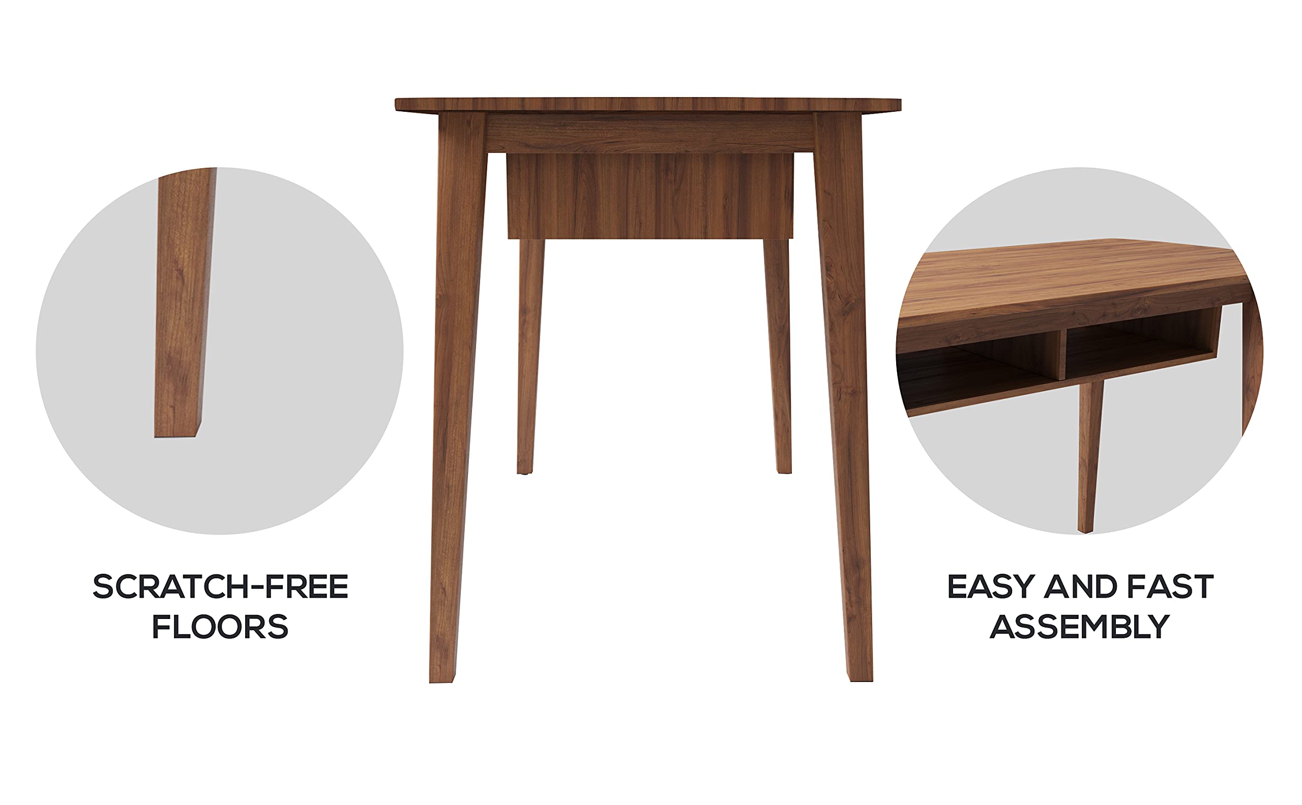 Modern Mid Century Computer Desk with Recessed Drawers - Walnut Writing Desk for Small Spaces | Home Office & Study Room Furniture for Compact Areas