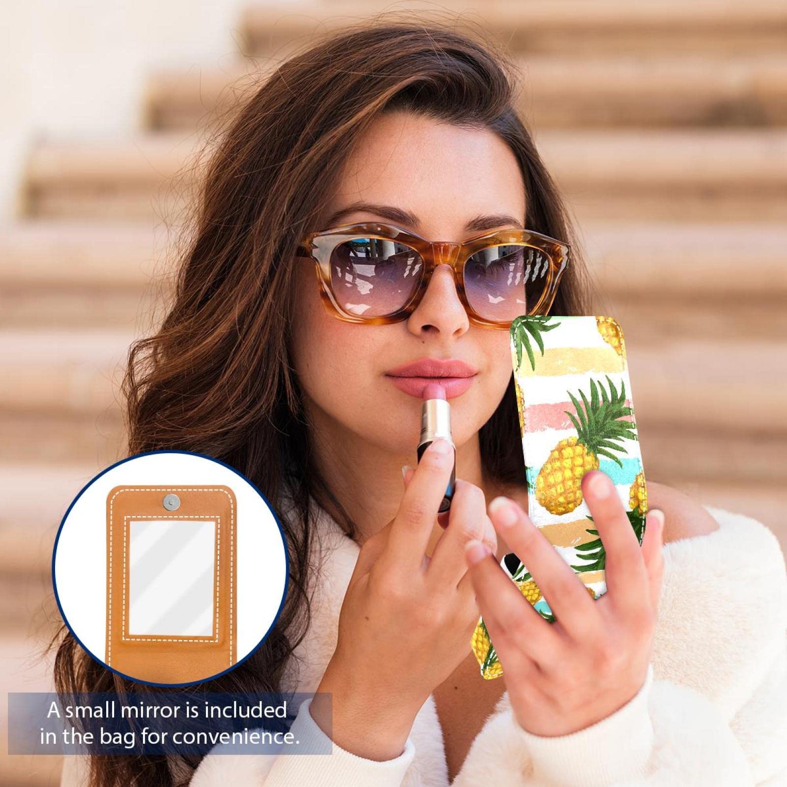 Personalized Lipstick Case - Portable Makeup Bag & Cosmetic Pouch Organizer with Hand-Drawn Pineapple Pattern | Perfect for Travel, Gift, and Daily Makeup Storage