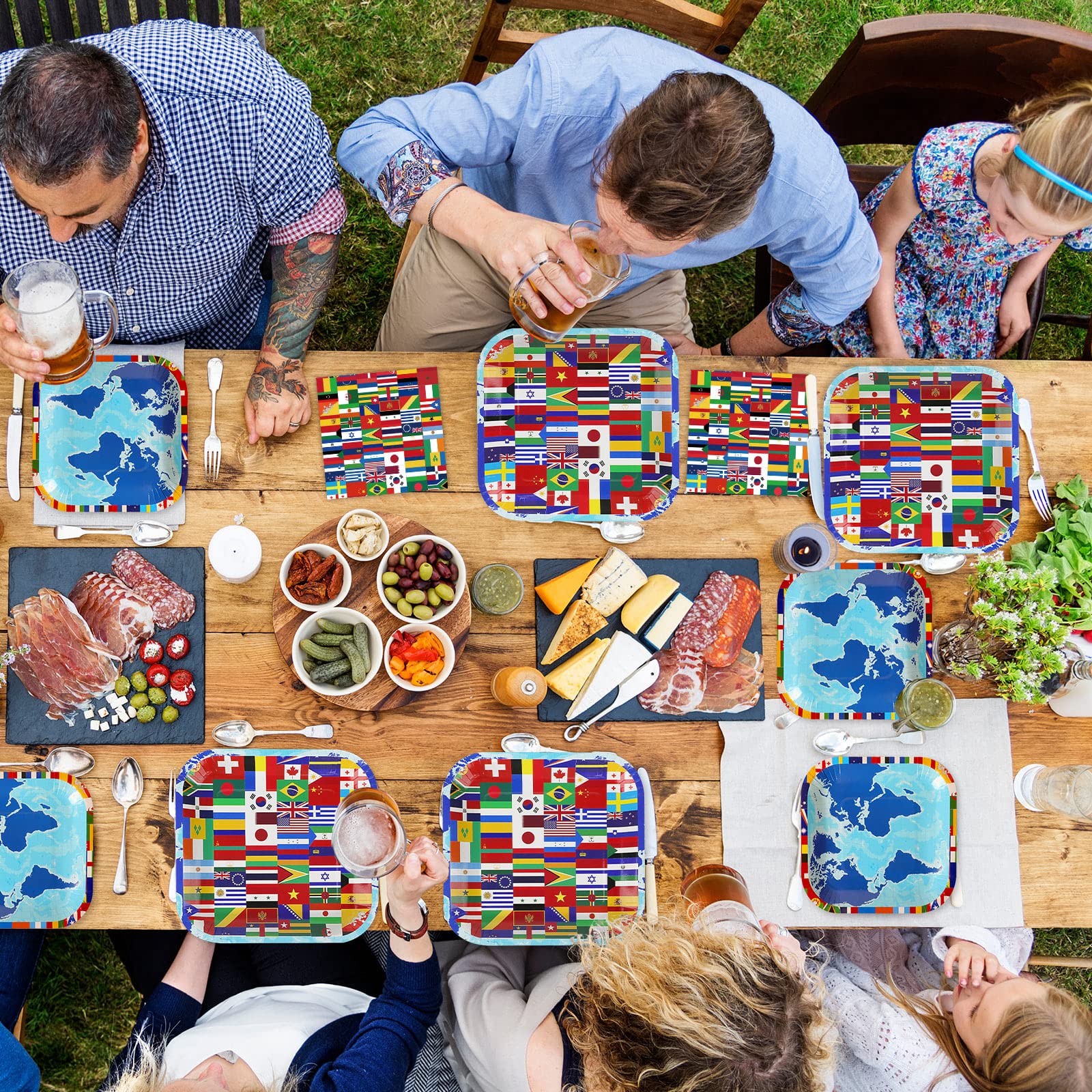 96 Pcs International World Flags Plates & Napkins Set - Travel Themed Party Supplies for Baby Shower, Birthday, Retirement Decorations - Around the Globe Tableware Favors Serving 24 Guests - Perfect for Travel-Themed Parties, Cultural Events & Global Celebrations
