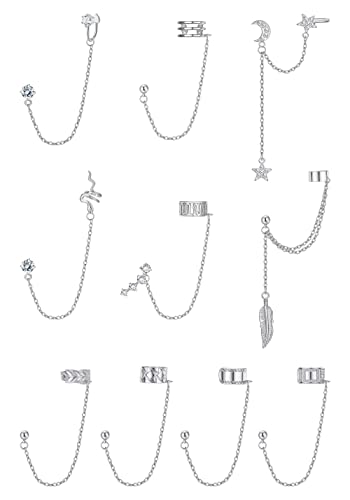 BESTEEL 10Pcs Women's Non-Piercing Ear Cuff Earrings - Asymmetric Moon Star Snake Feather Tassel Helix Cartilage Crawler Jewelry for Everyday Wear & Special Occasions